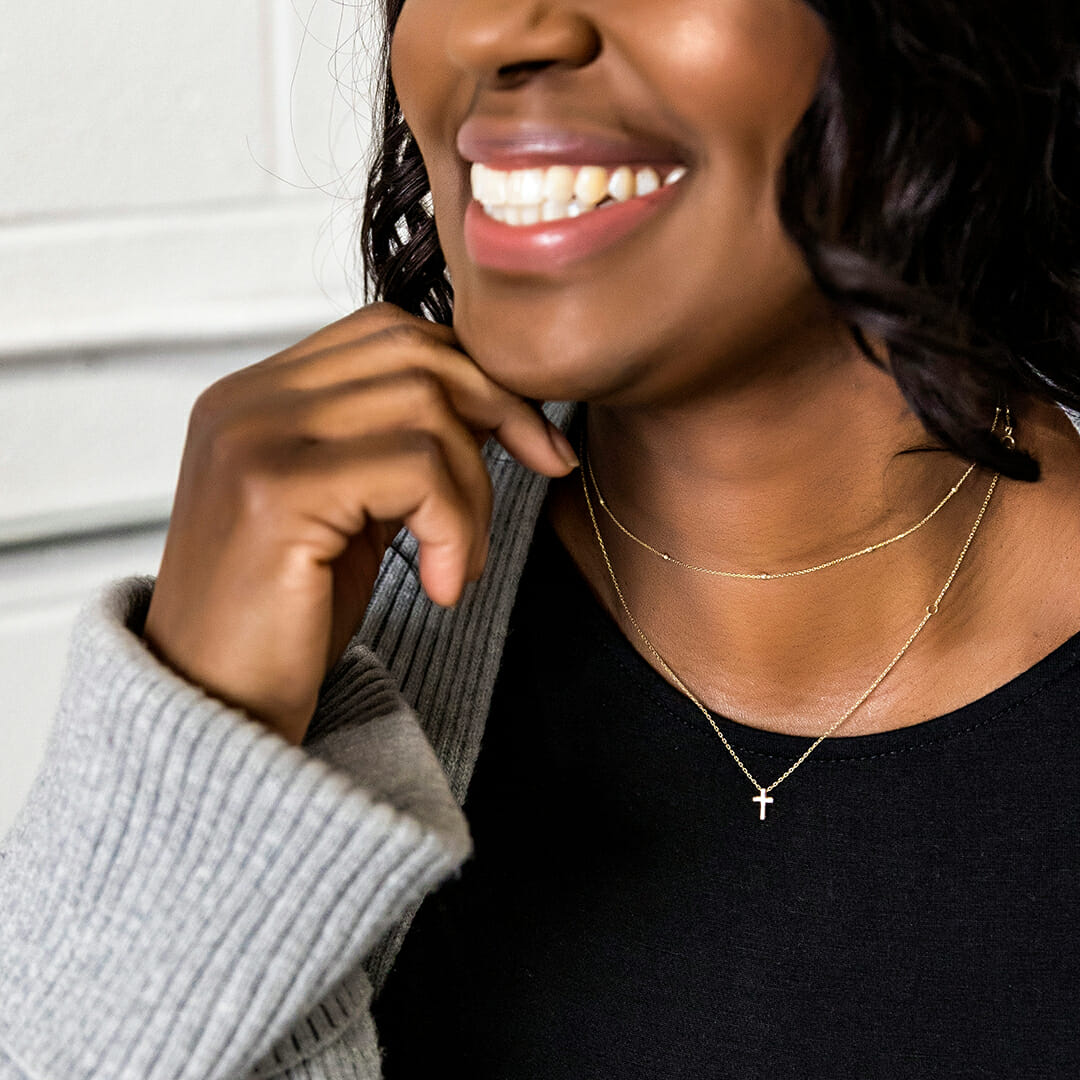 16"-18" Mini Cross Necklace in 10kt Yellow Gold