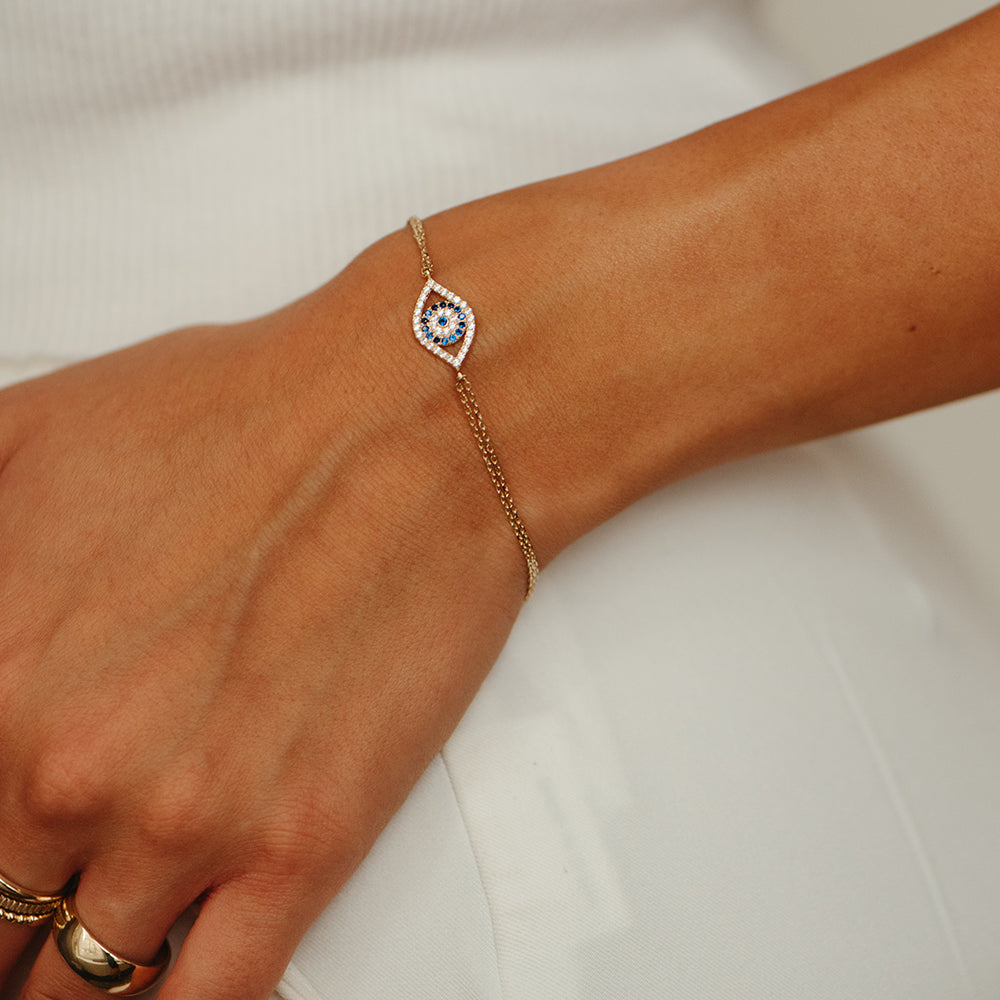 7" Evil Eye Bracelet with Cubic Zirconia in 10kt Yellow Gold