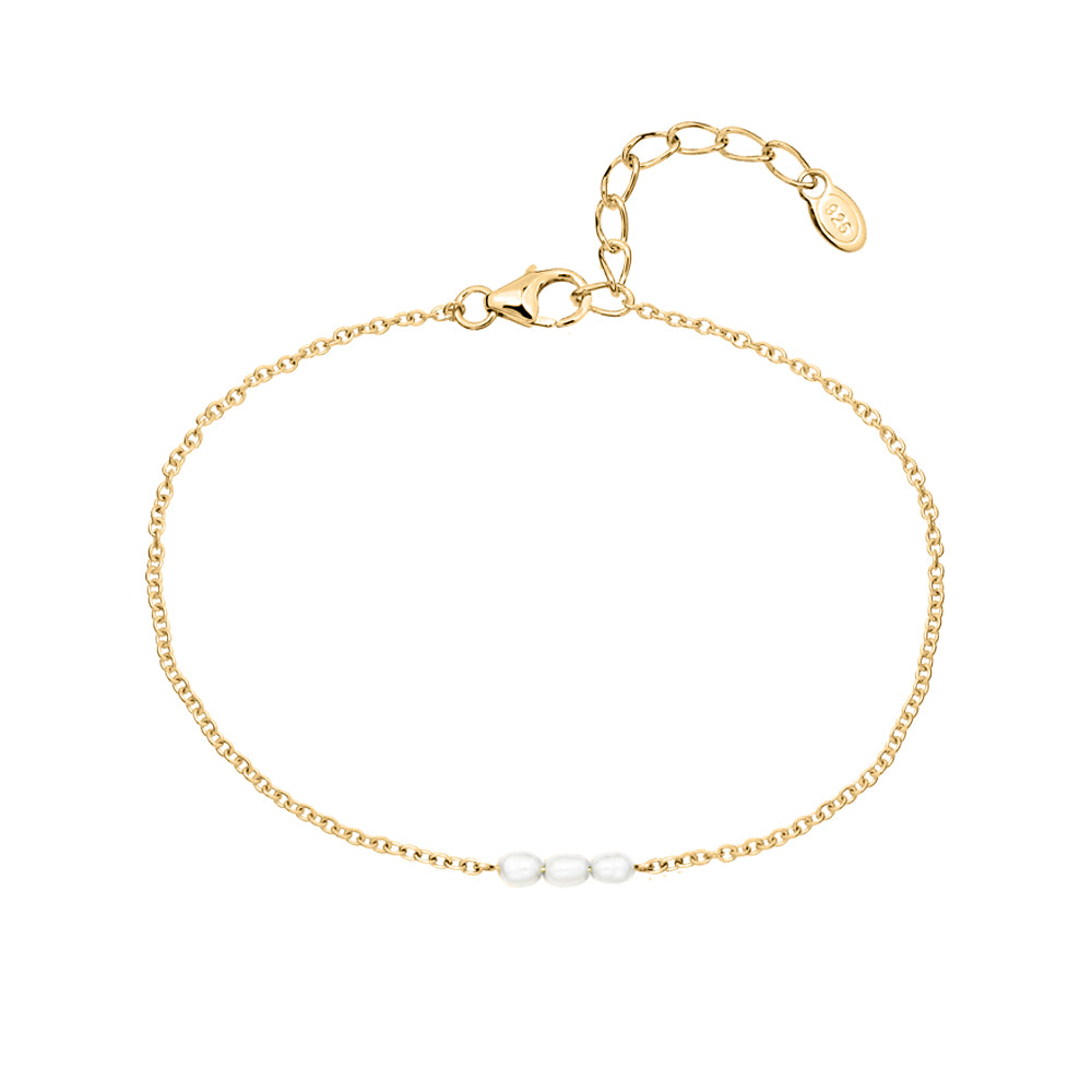 7"-8" Bracelet with White Freshwater Pearl in Gold Plated Sterling Silver