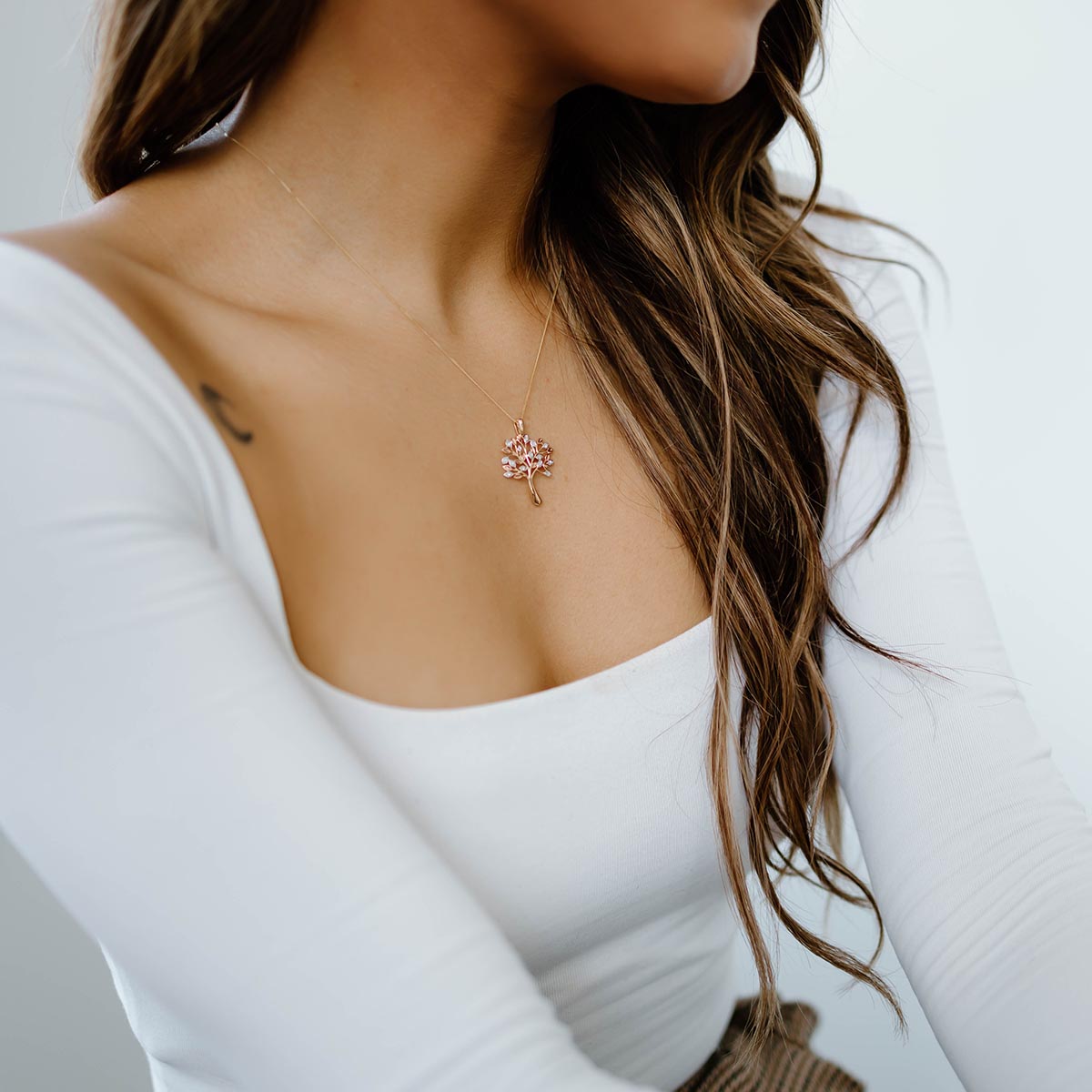 Tree Pendant with .08 Carat TW of Diamonds in 10kt White, Yellow & Rose Gold