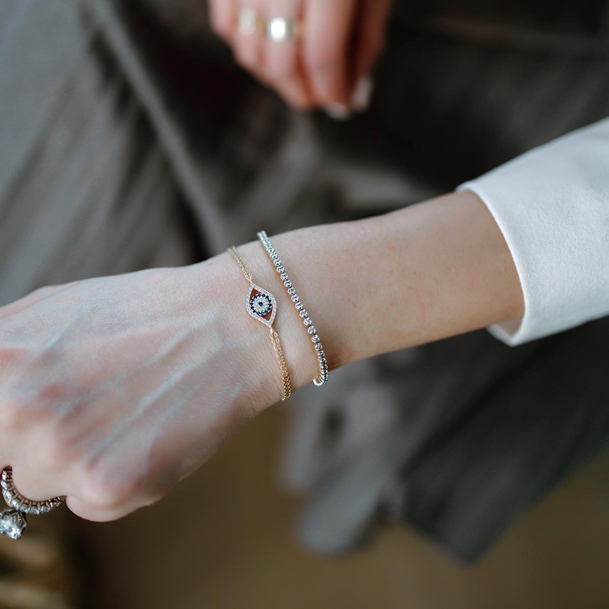 7" Evil Eye Bracelet with Cubic Zirconia in 10kt Yellow Gold