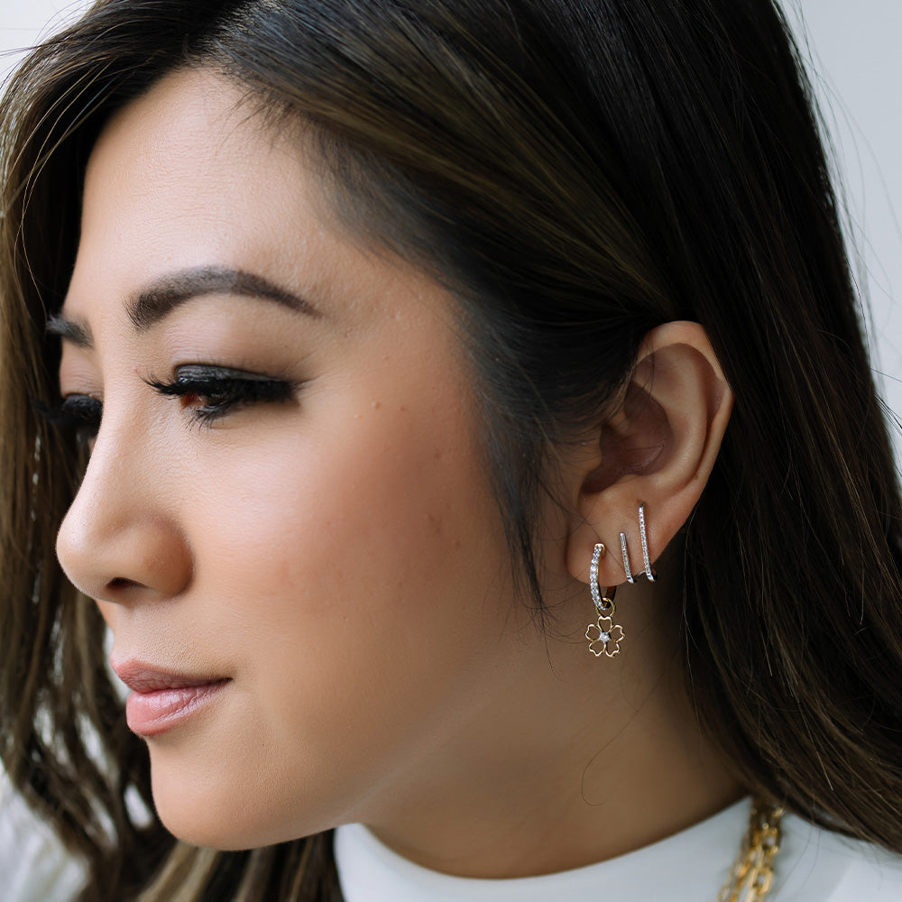 15MM Cherry Blossom Hoop Earrings with Cubic Zirconia in Gold Vermeil Sterling Silver