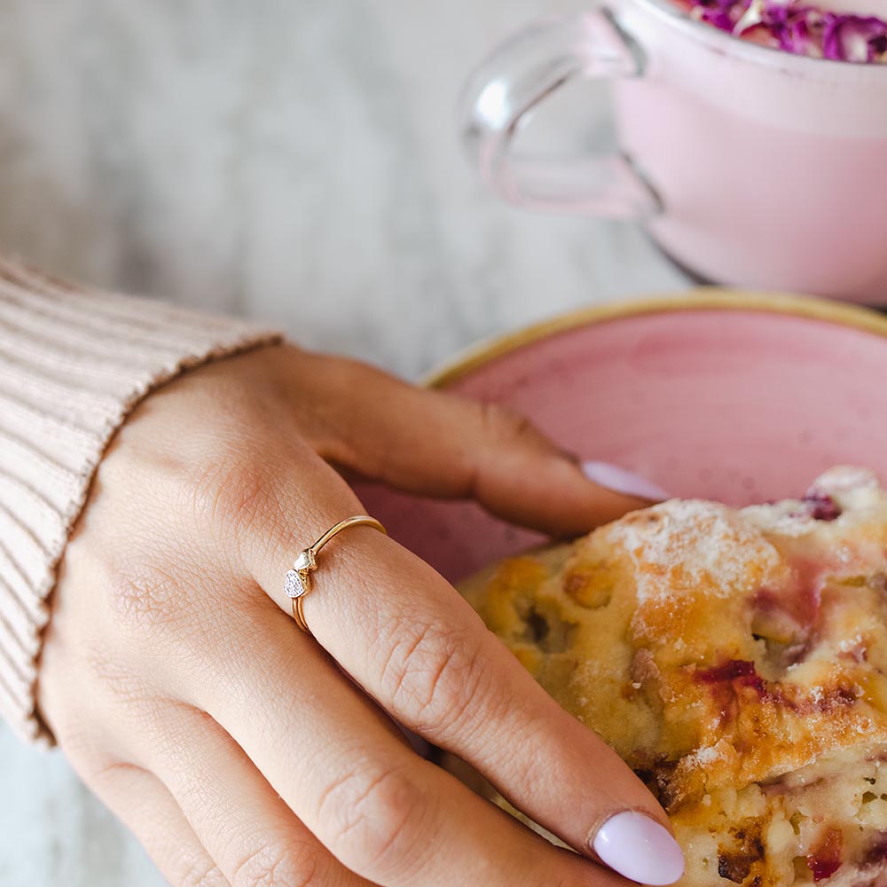 Double Heart Diamond Everyday Stacking Ring with .01 Carat TW of Diamonds in 10kt Yellow Gold