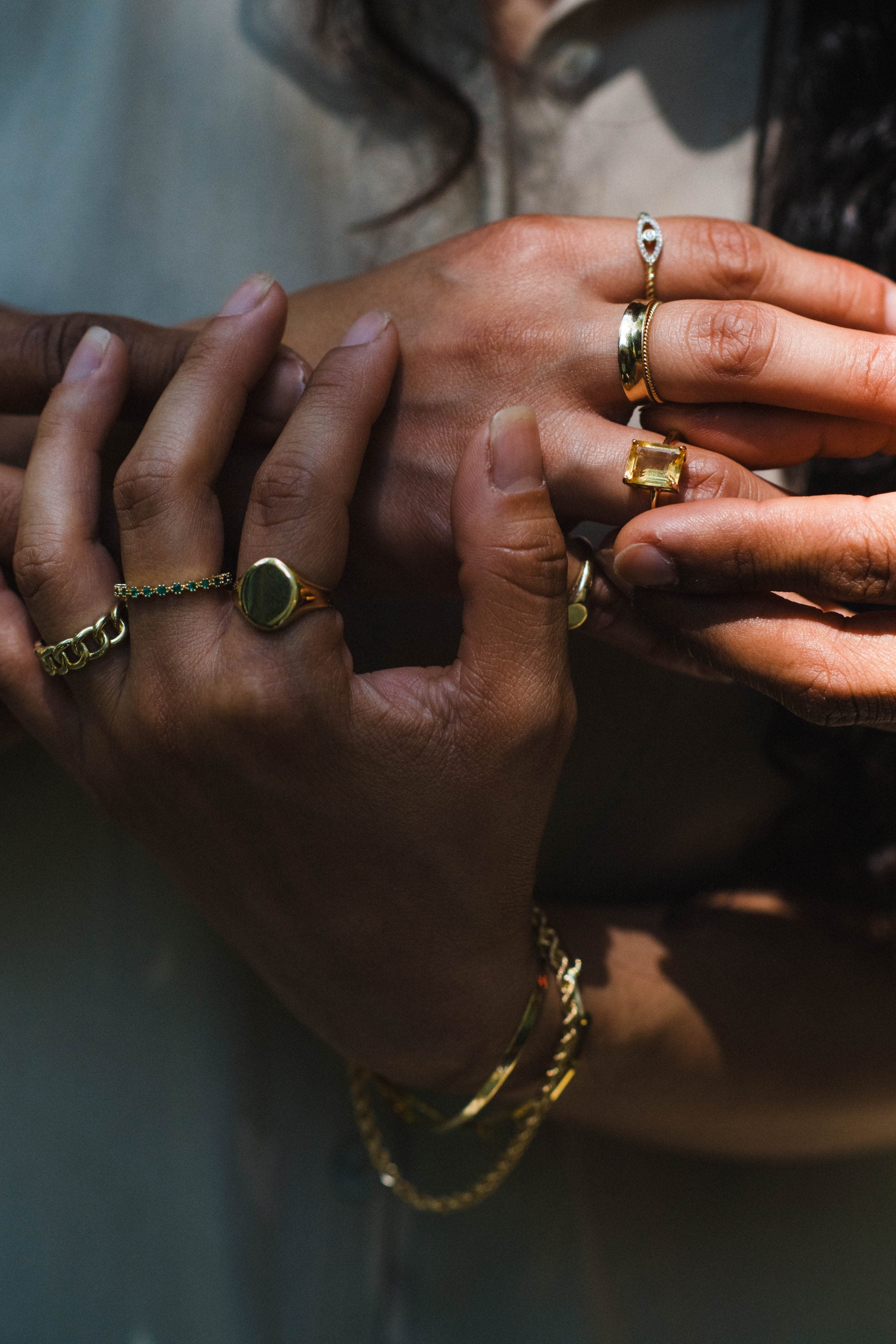 Emerald Ring, Gold Stacking Rings