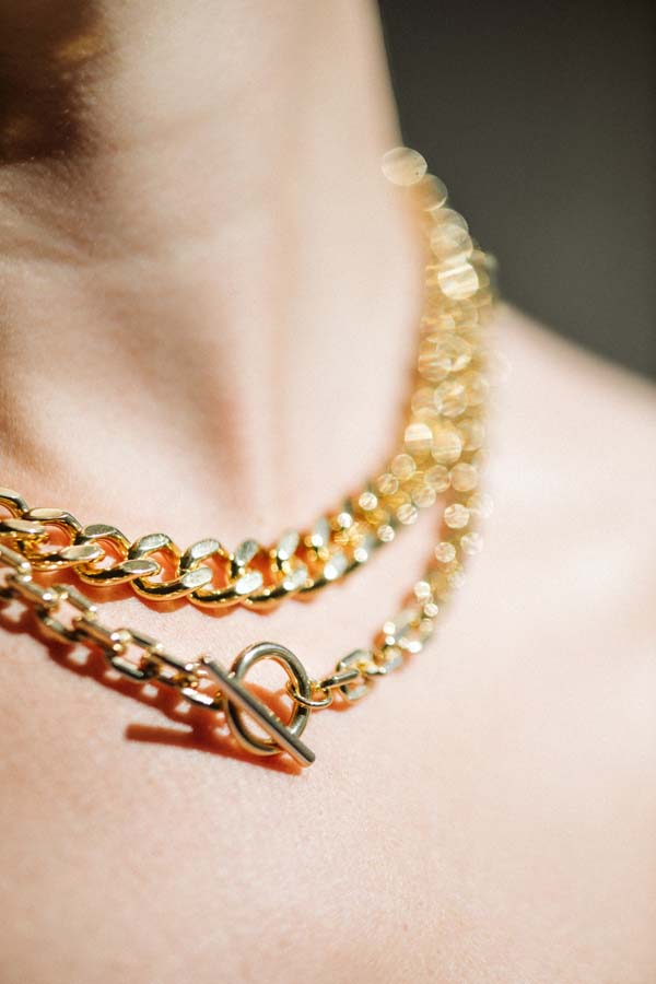 15"-17.5" 9.5MM Athena Curb Necklace in Gold Vermeil Sterling Silver