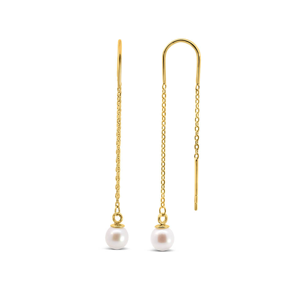 Chain Drop Earrings with 5MM Pearl in 10kt Yellow Gold