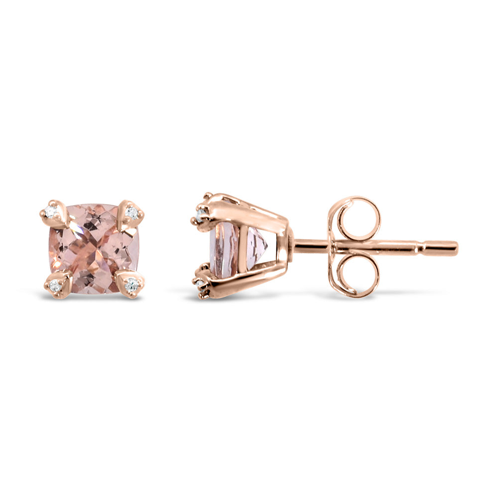 Earrings with .01 Carat TW of Diamonds and Cushion Morganite in 10kt Rose Gold