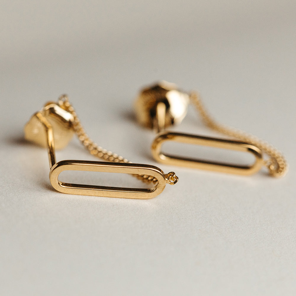 Front To Back Paperclip Dangle Earrings in 10kt Yellow Gold