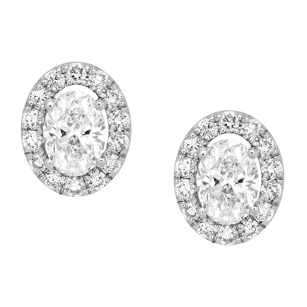 Classic Halo Earrings with 1.00 Carat TW of Lab Created Diamonds in 14kt White Gold