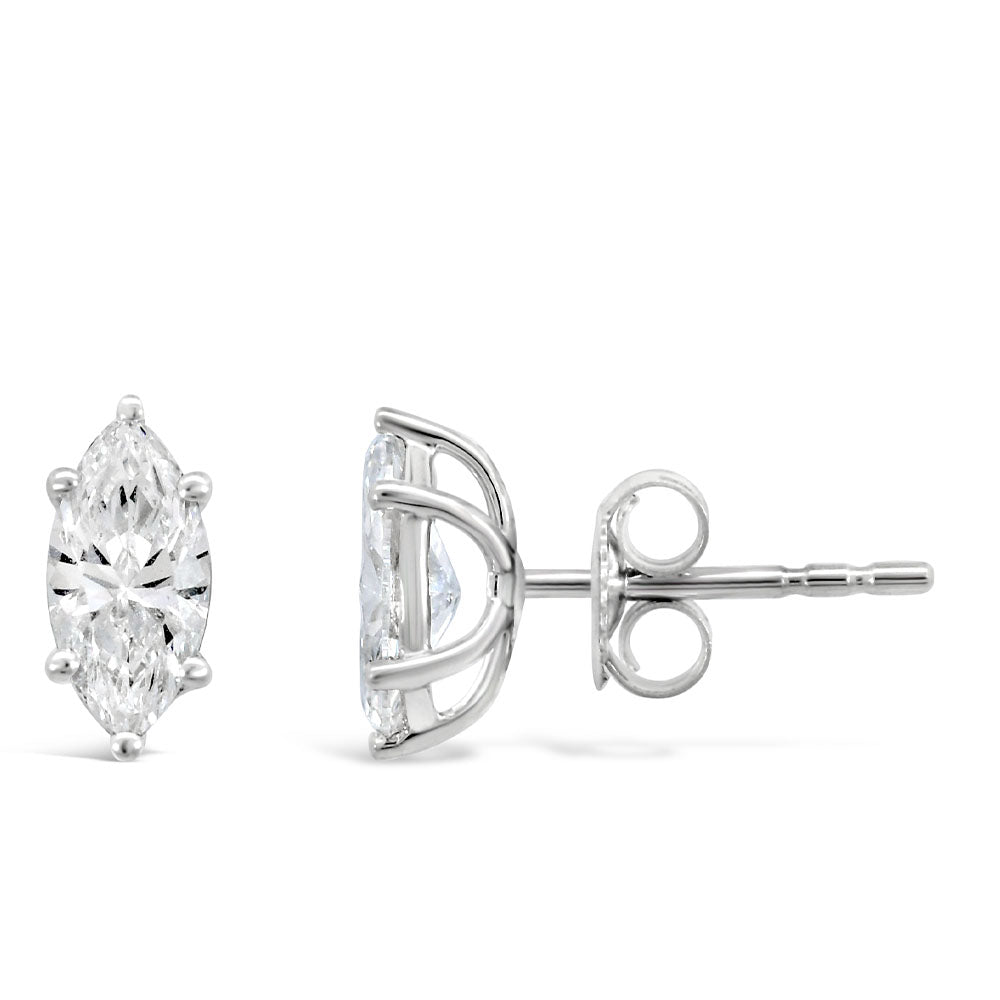 Marquise Shape Lab Created Diamonds Stud Earrings with 1.00 Carat TW in 14kt White Gold