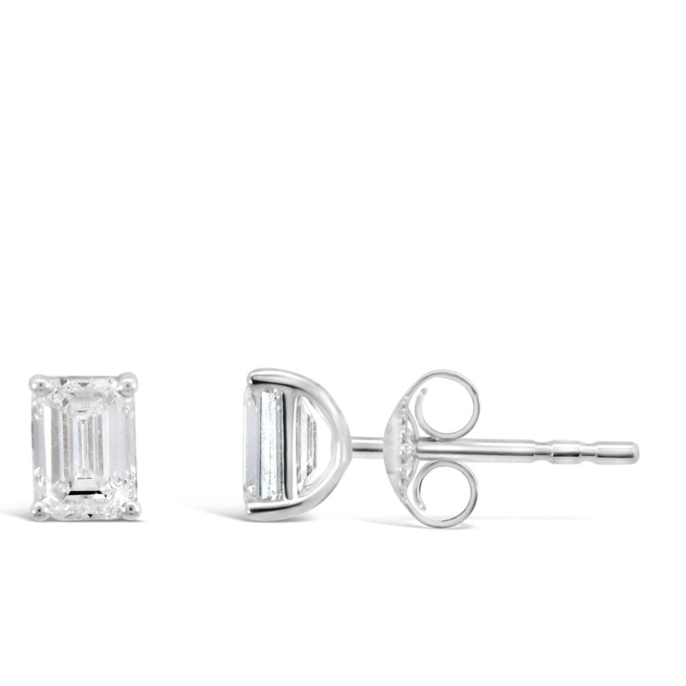 Emerald Shape Lab Created Diamonds Stud Earrings with 1.00 Carat TW in 14kt White Gold