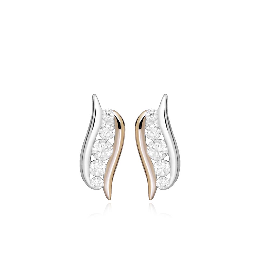Earrings with Cubic Zirconia in Rose Tone and Sterling Silver