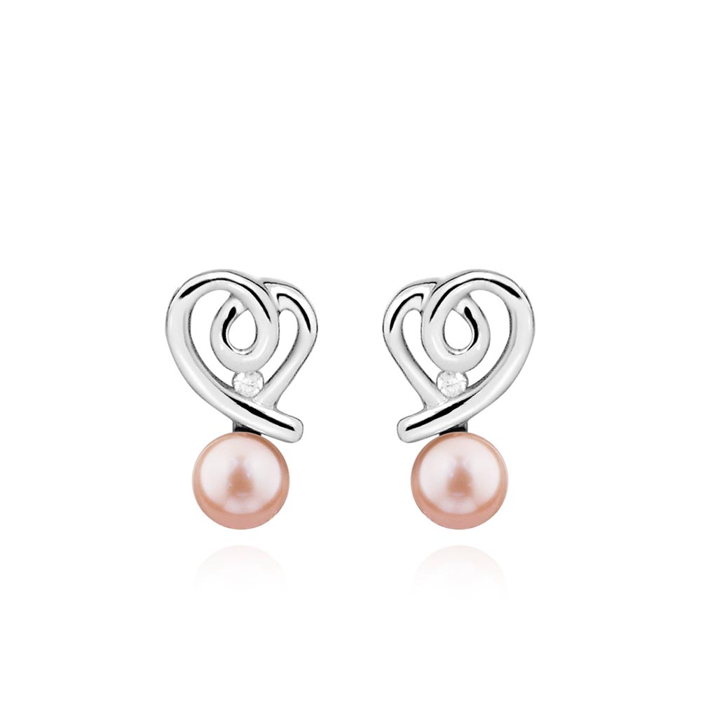 Earrings with Pearl and Cubic Zirconia in Sterling Silver