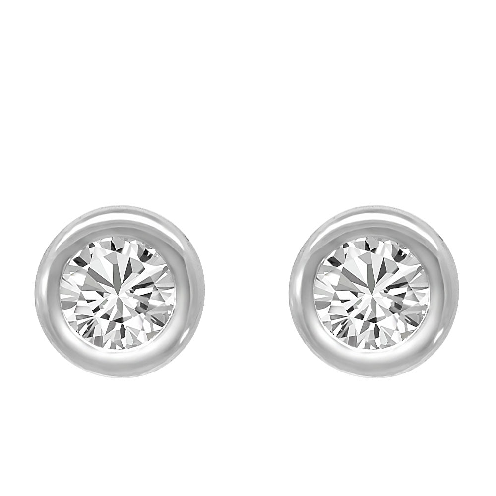 Bezel Earrings with Cubic Zirconia in Sterling Silver