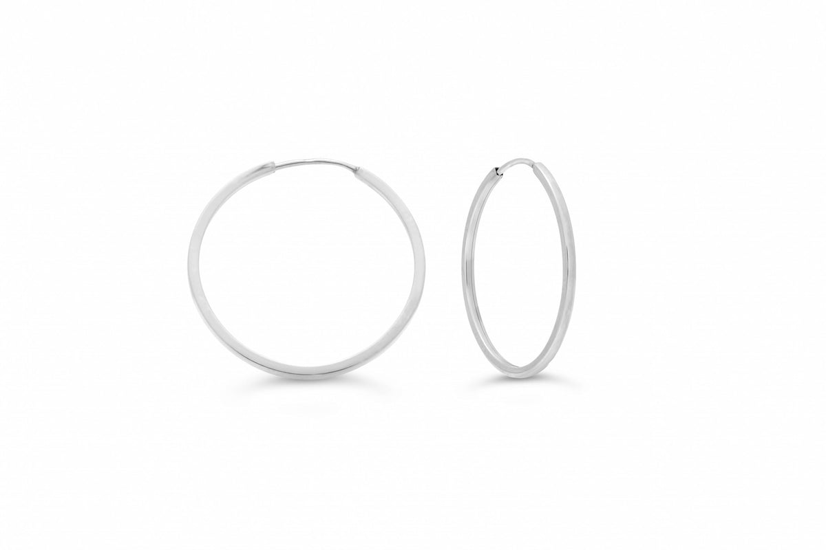 22MM Square Tube Sleeper Hoop Earrings in 10kt White Gold