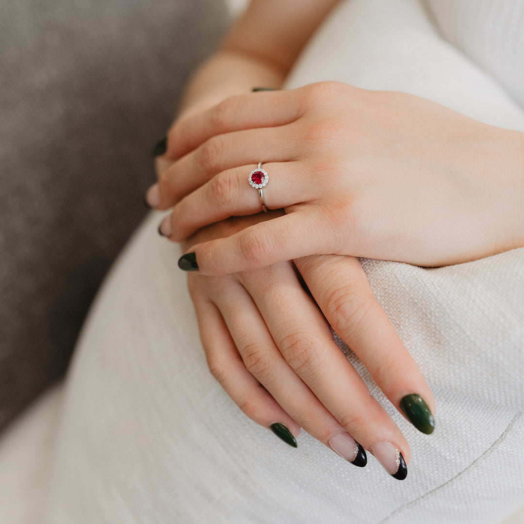 Ring with Created Ruby and Cubic Zirconia in Sterling Silver