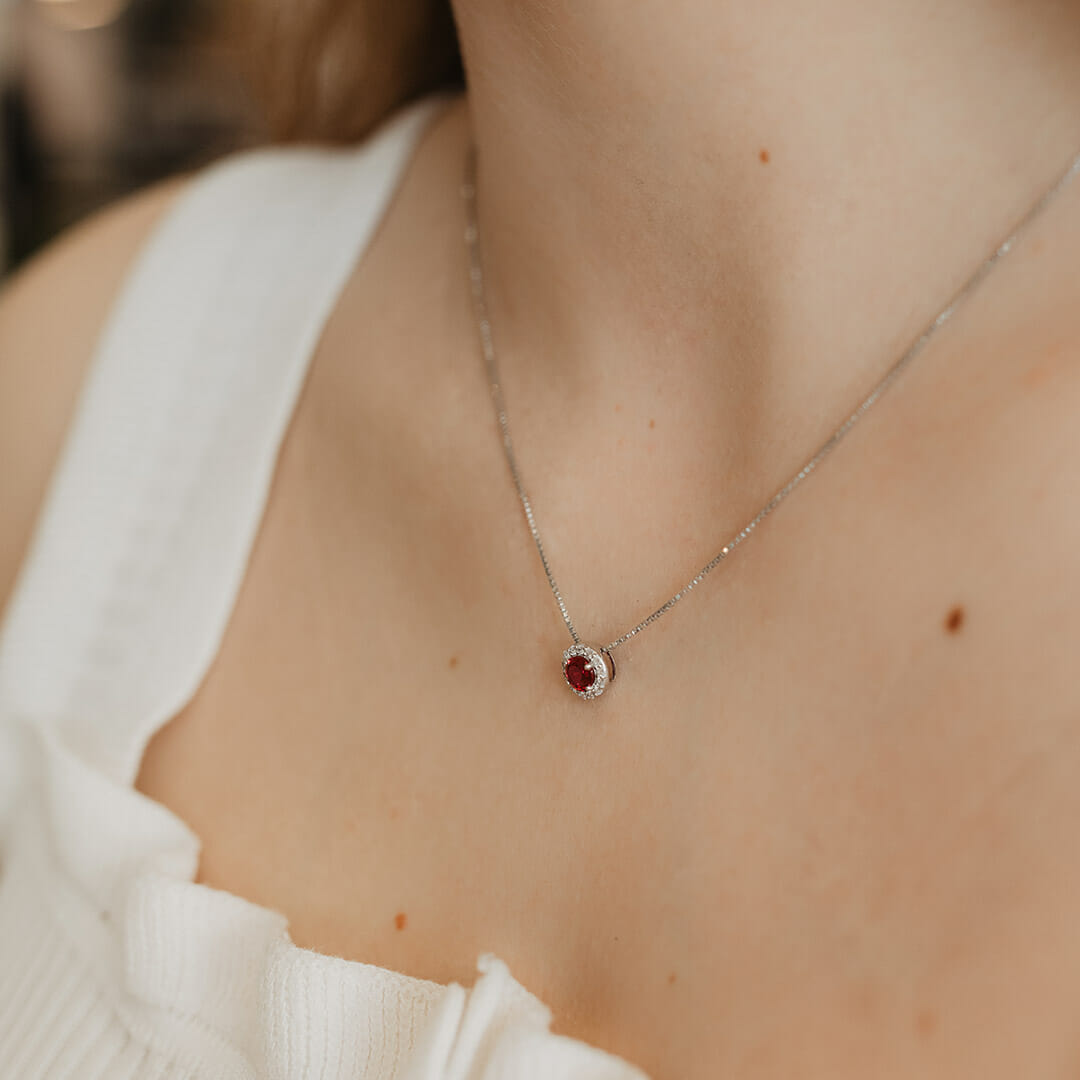 18" Pendant with Genuine Citrine and Cubic Zirconia in Sterling Silver with Chain