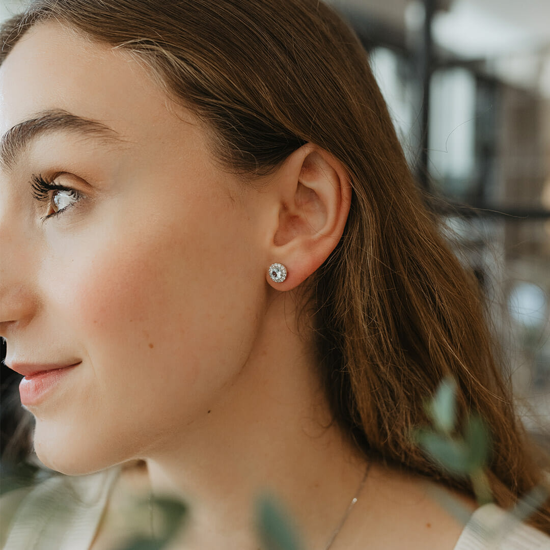 Earrings with Genuine Blue Topaz and Cubic Zirconia in Sterling Silver