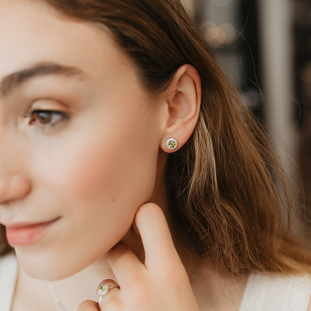 Earrings with Genuine Peridot and Cubic Zirconia in Sterling Silver