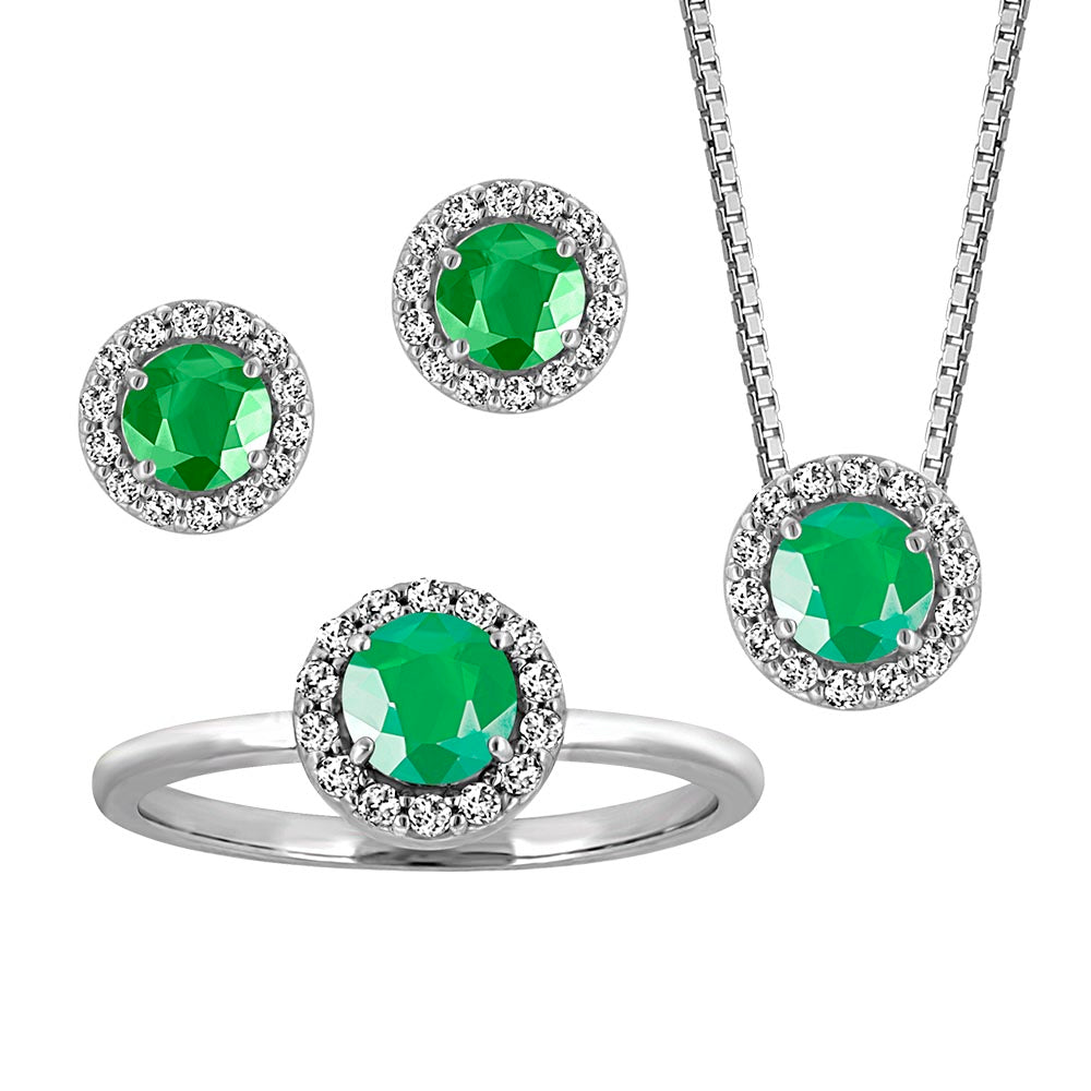 Birthstone Set Bundle with Created Emerald and Cubic Zirconia in Sterling Silver