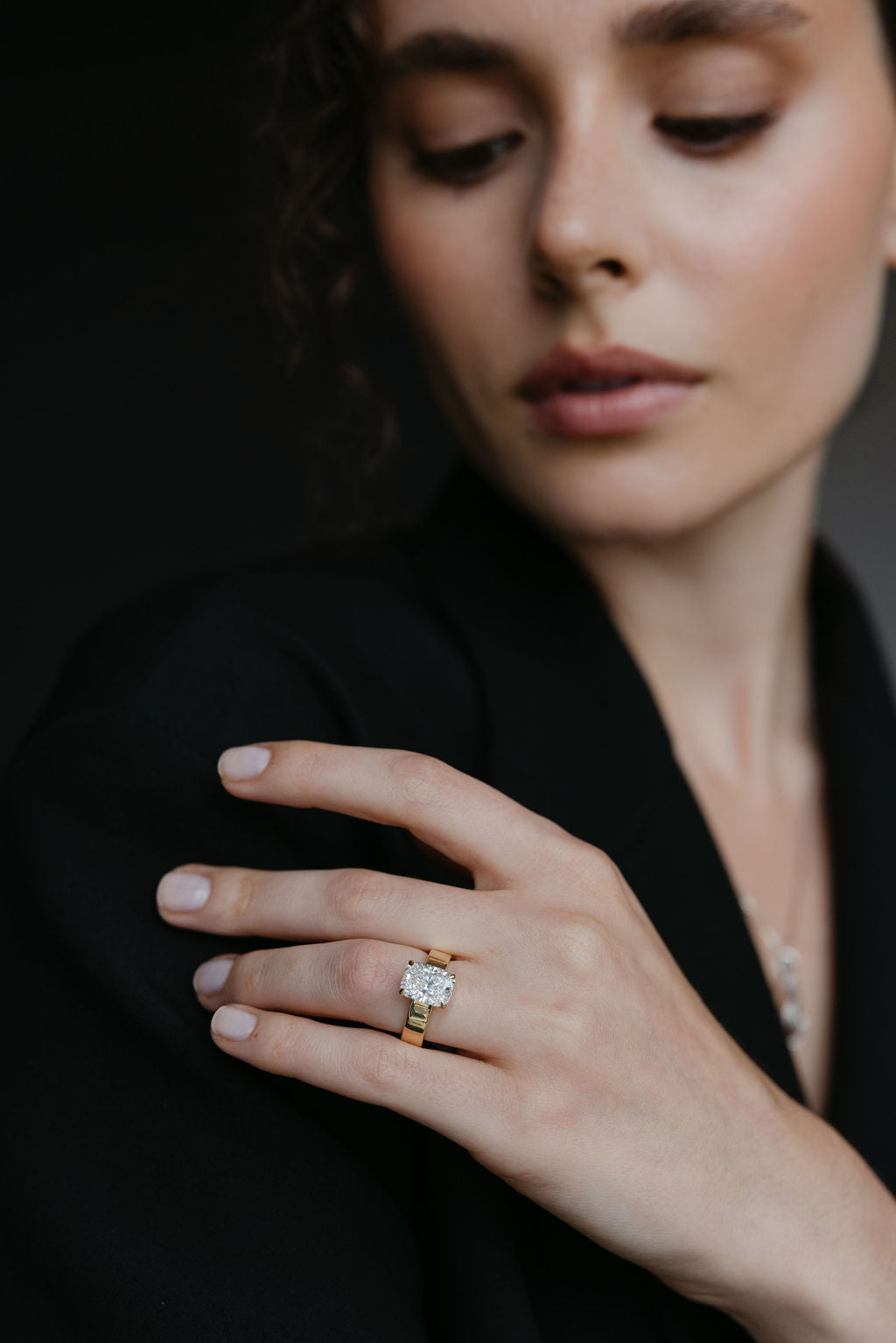 Elongated Cushion Cut Engagement Ring with 3.00 Carat Lab-grown Diamond in 14kt Yellow Gold