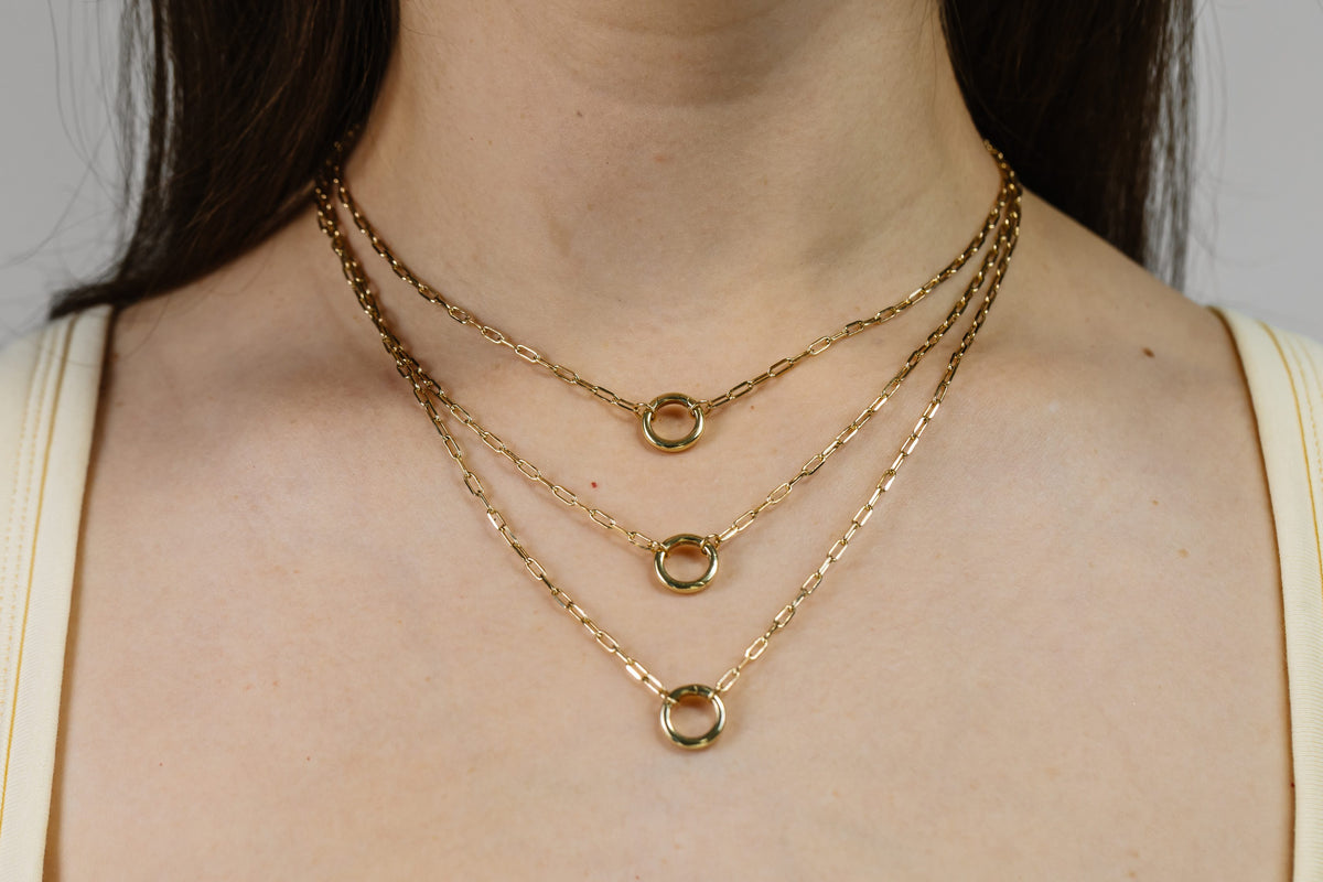 Paperclip Charm Necklace in 10kt Yellow Gold