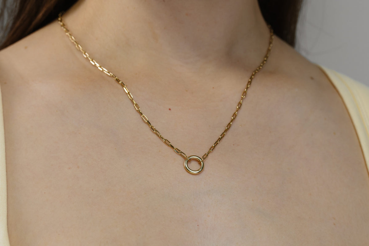 Paperclip Charm Necklace in 10kt Yellow Gold