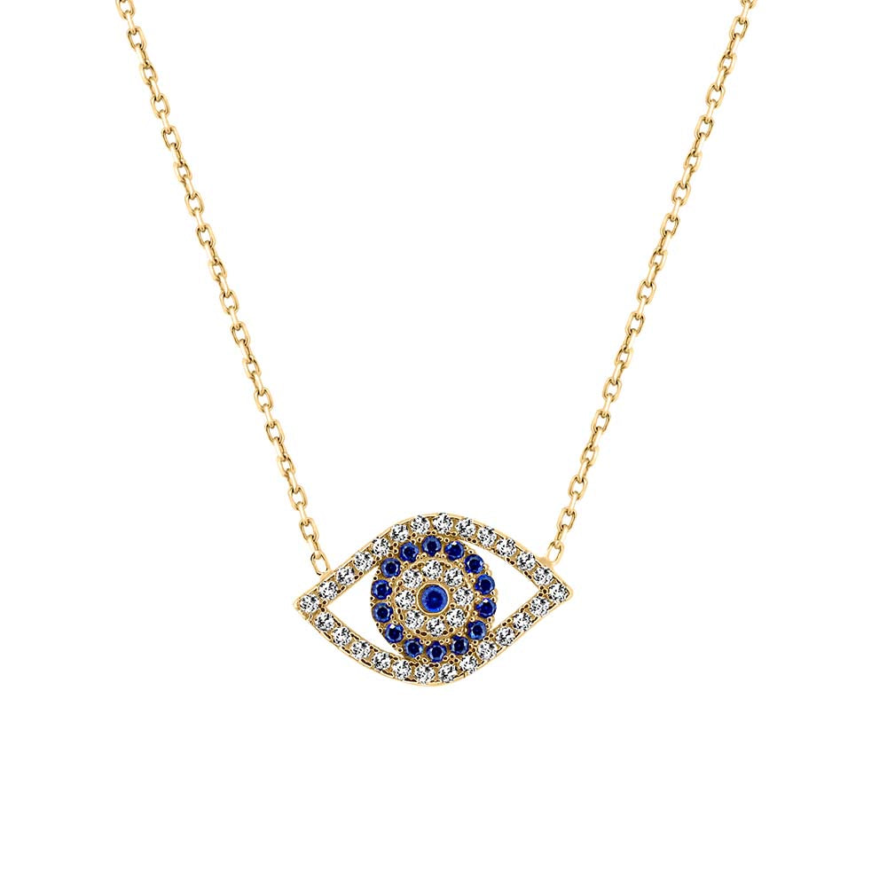 17" Evil Eye Necklace with Cubic Zirconia in 10kt Yellow Gold