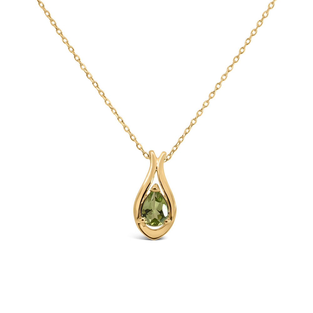 Pendant with 7x5MM Pear Shape Peridot in 10kt Yellow Gold with Chain