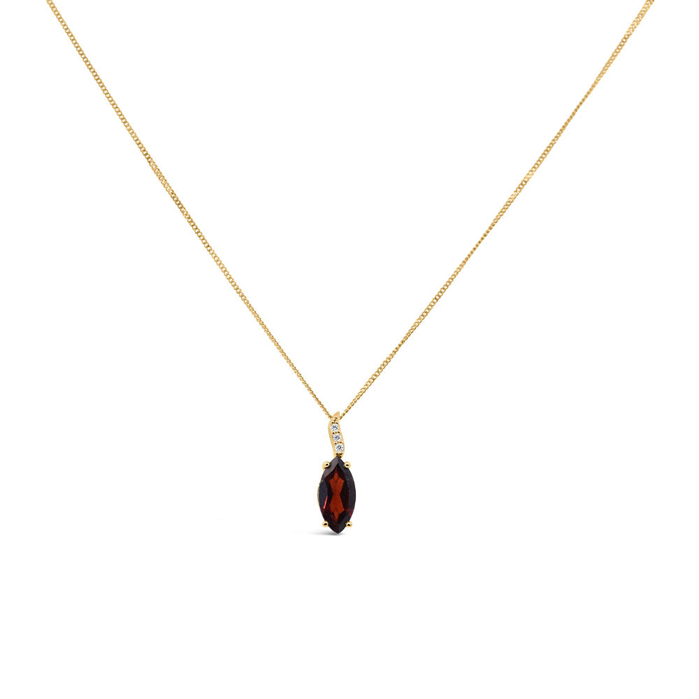 10X5MM Garnet Diamond Pendant with .02 Carat TW of Diamonds in 10kt Yellow Gold with Chain