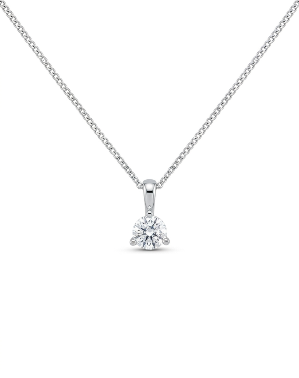 Round Pendant with .30 Carat Lab Created Diamond in 10kt White Gold with Chain