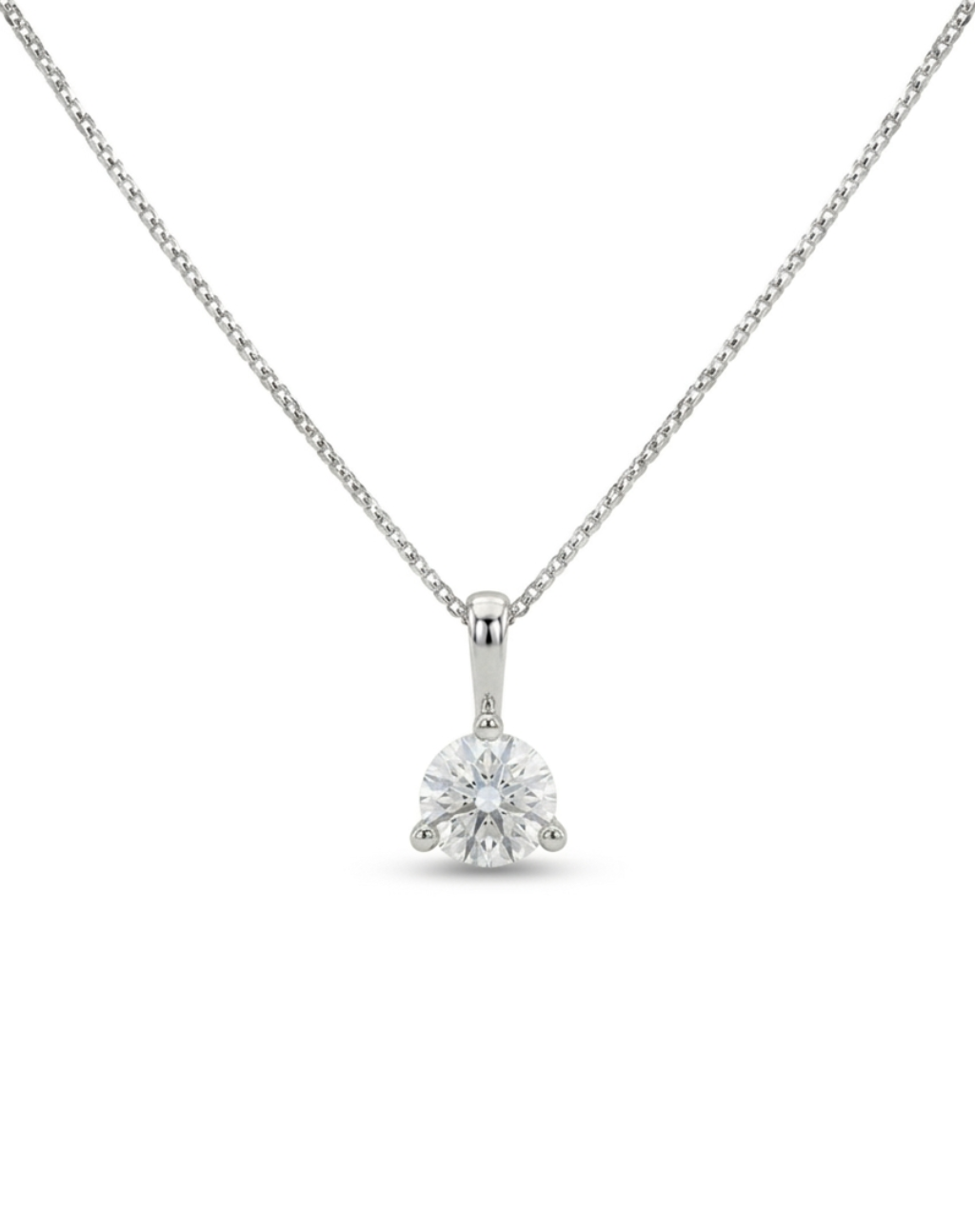 Round Pendant with .50 Carat Lab Created Diamond in 10kt White Gold with Chain