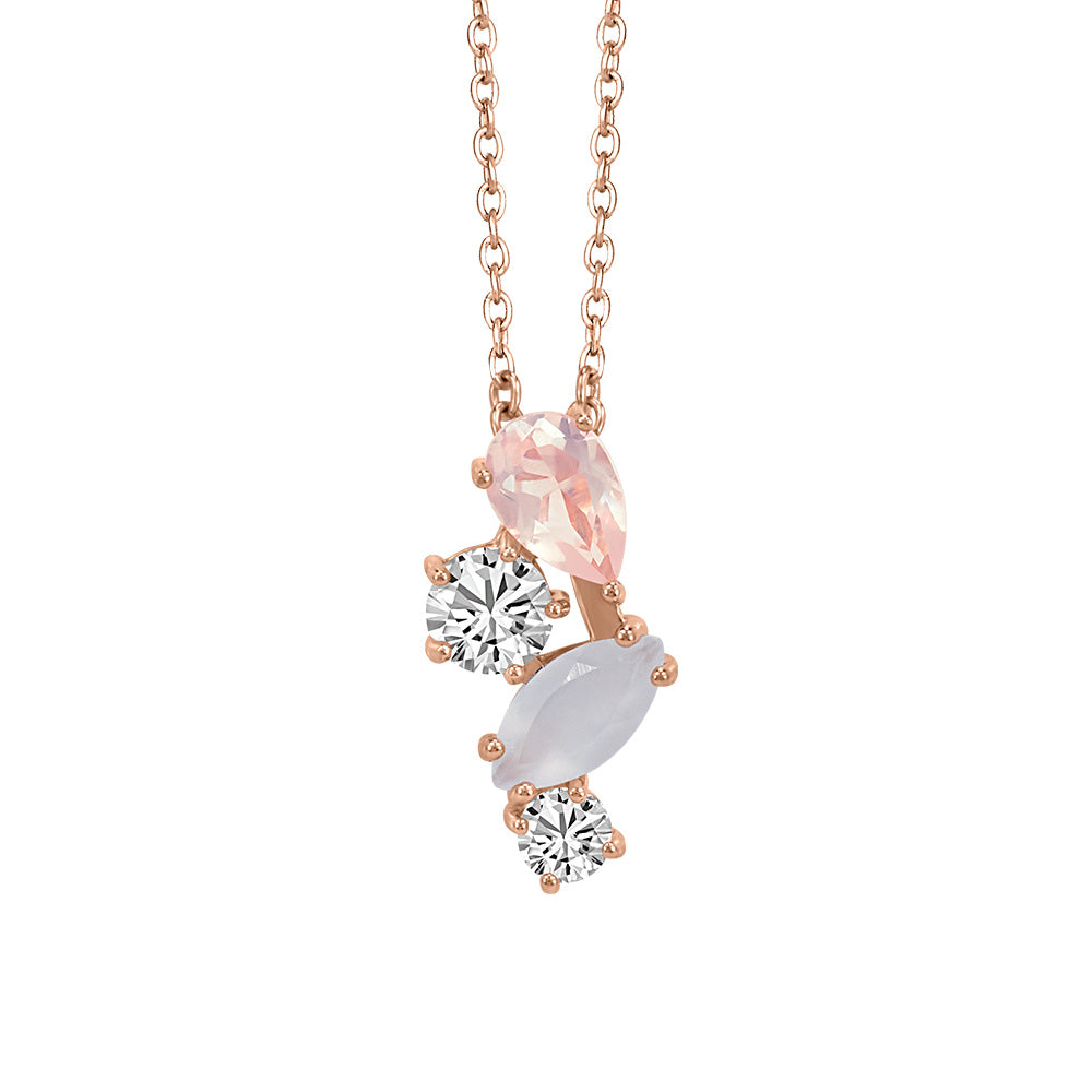 Pendant with White Topaz, Moonstone, and Rose Quartz in Rose Tone Sterling Silver with Chain