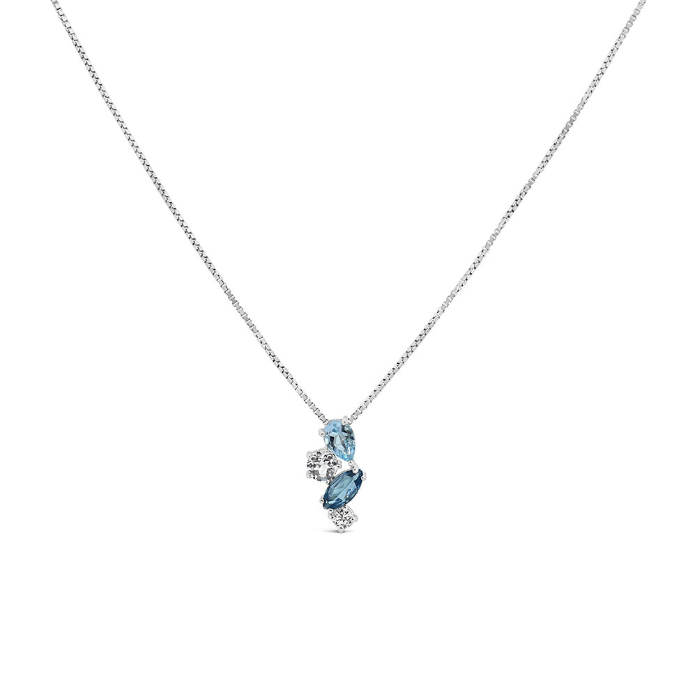 Pendant with White and Sky Blue Topaz in Sterling Silver with Chain