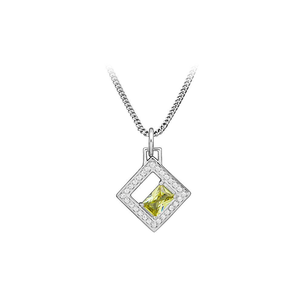 Pendant with Peridot and Cubic Zirconia in Sterling Silver with Chain