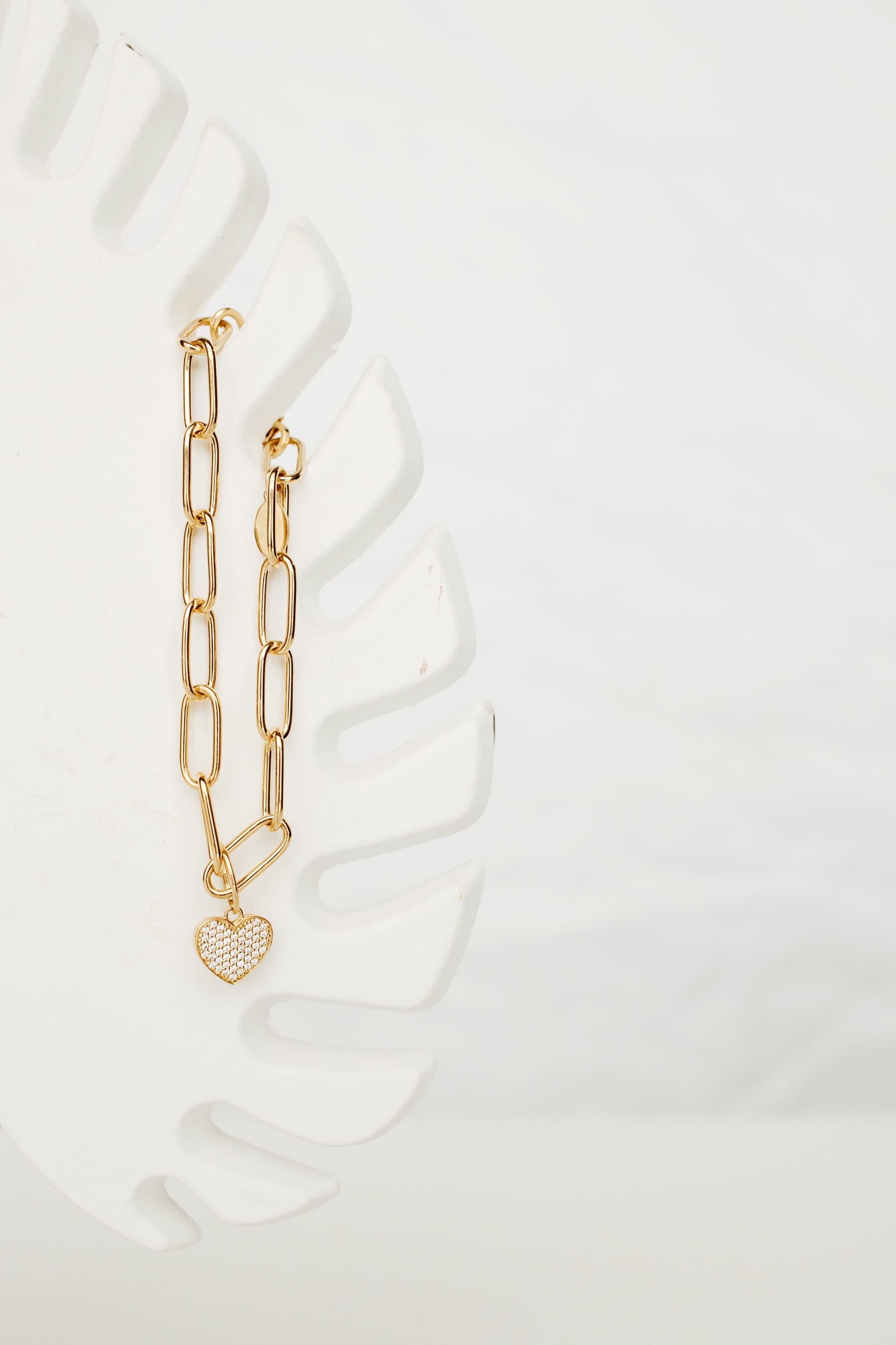 19" Dr Jody Connection Collection Heart Charm Necklace with Cubic Zirconia in Gold Plated Sterling Silver