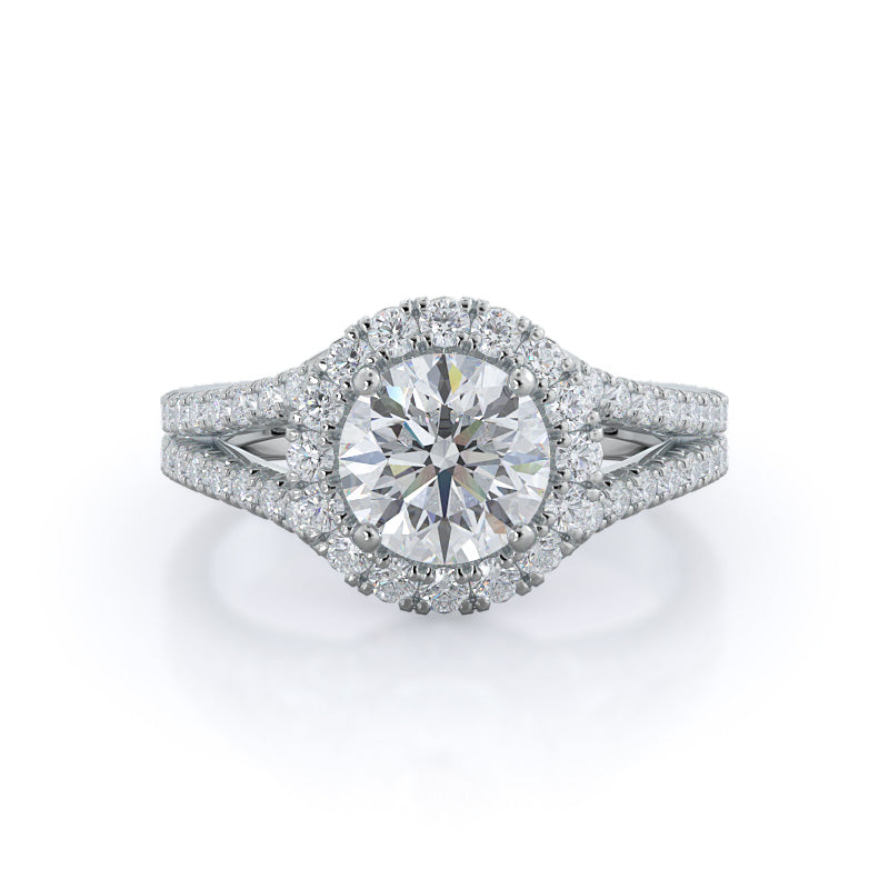 Split Shank French Halo Lab Created Diamond Engagement Ring