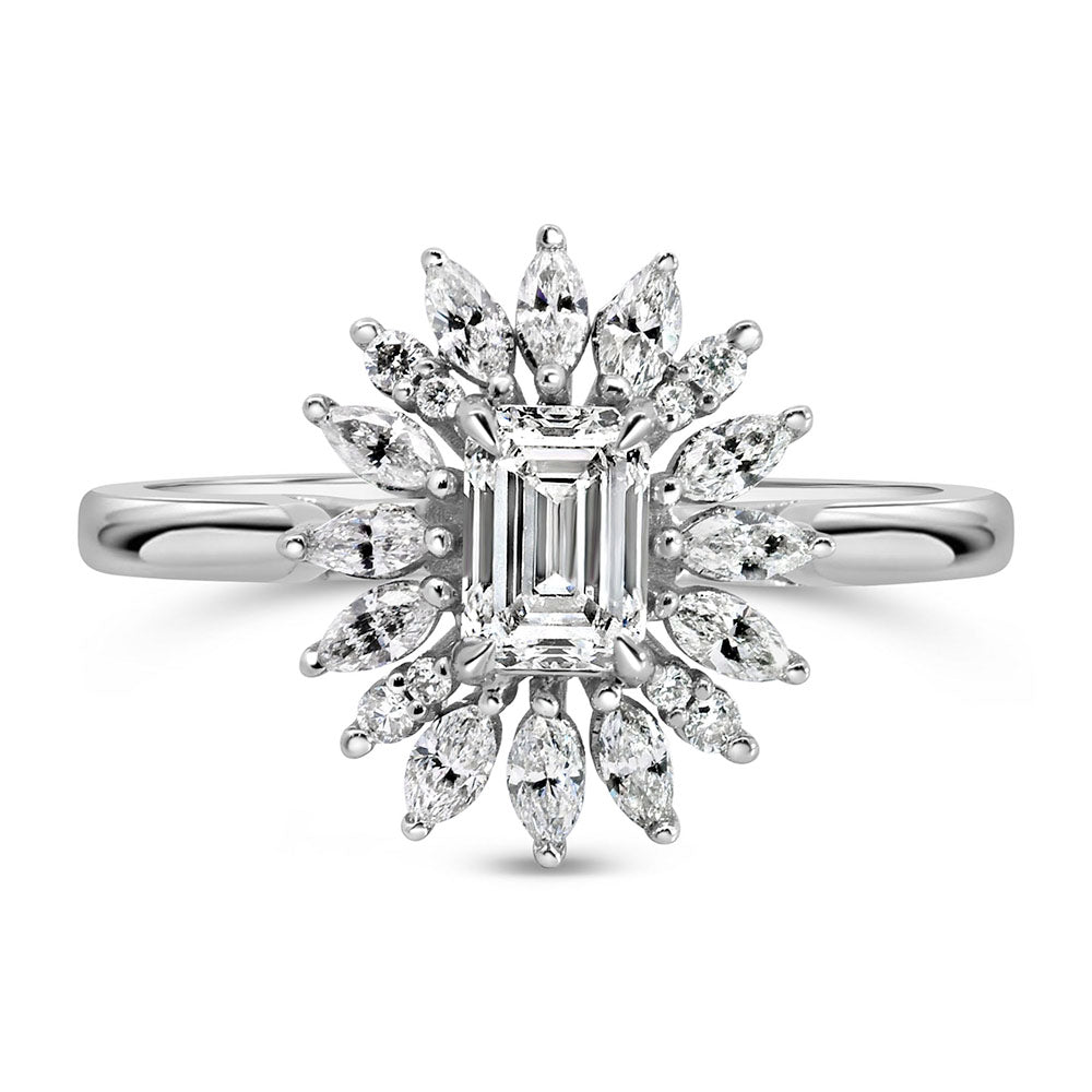 Vintage halo engagement ring with .50 Carat TW Crafted in 14kt White Gold