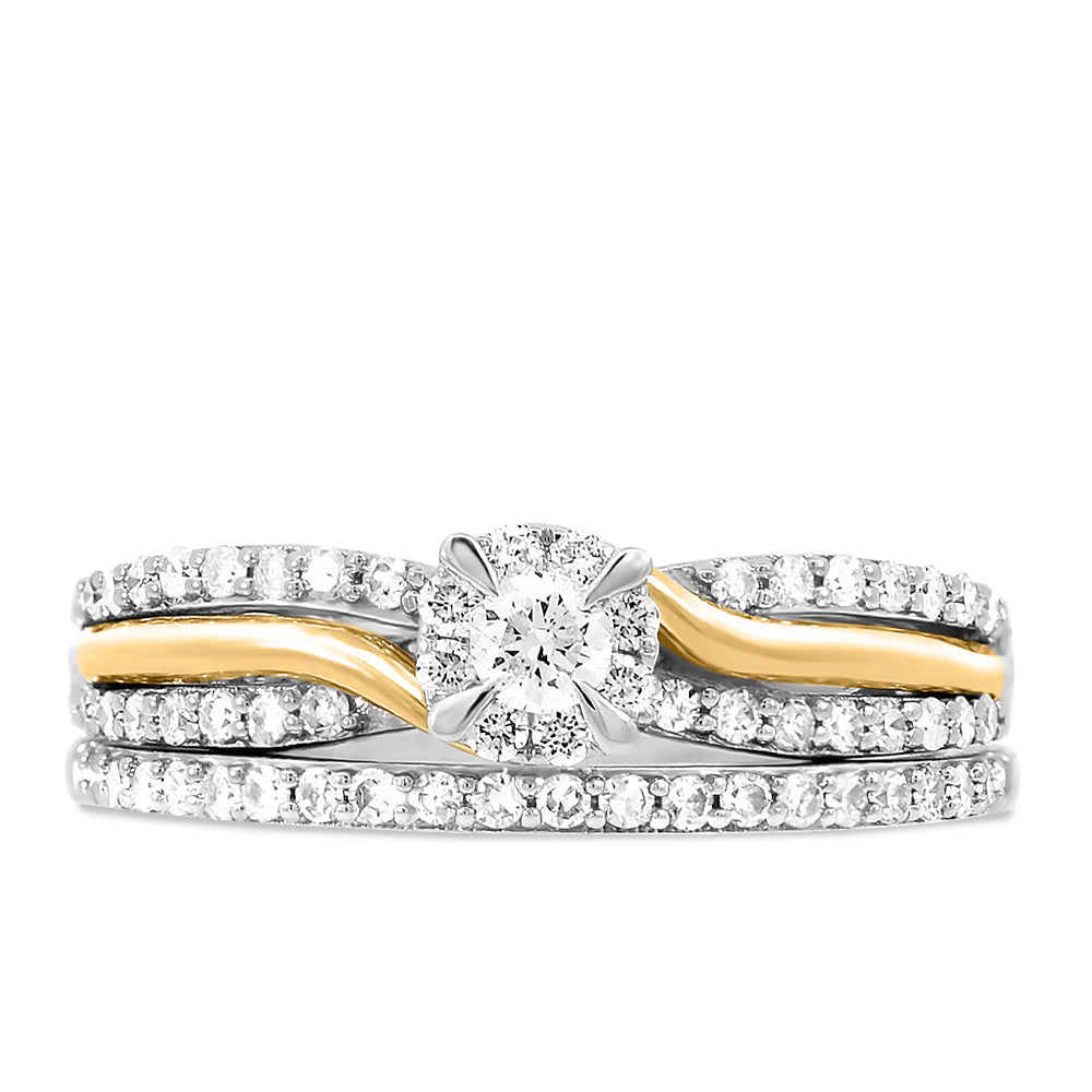 Halo Engagement Ring Set with .50 Carat TW of Diamonds in 10kt White and Yellow Gold