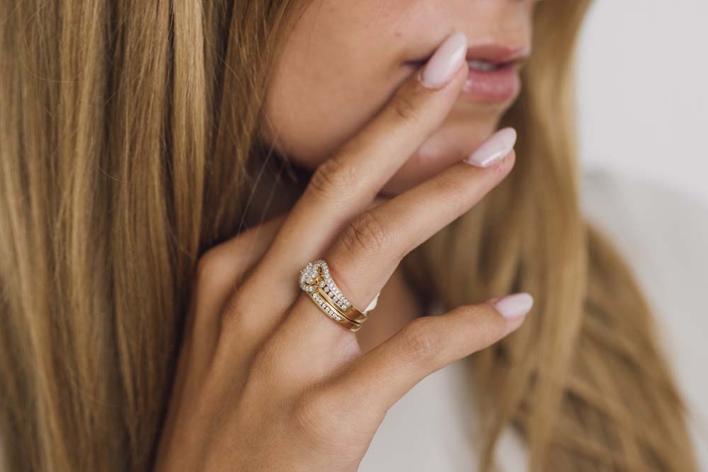 Cluster Engagement Ring Set with .75 Carat TW of Diamonds in 14kt Yellow Gold