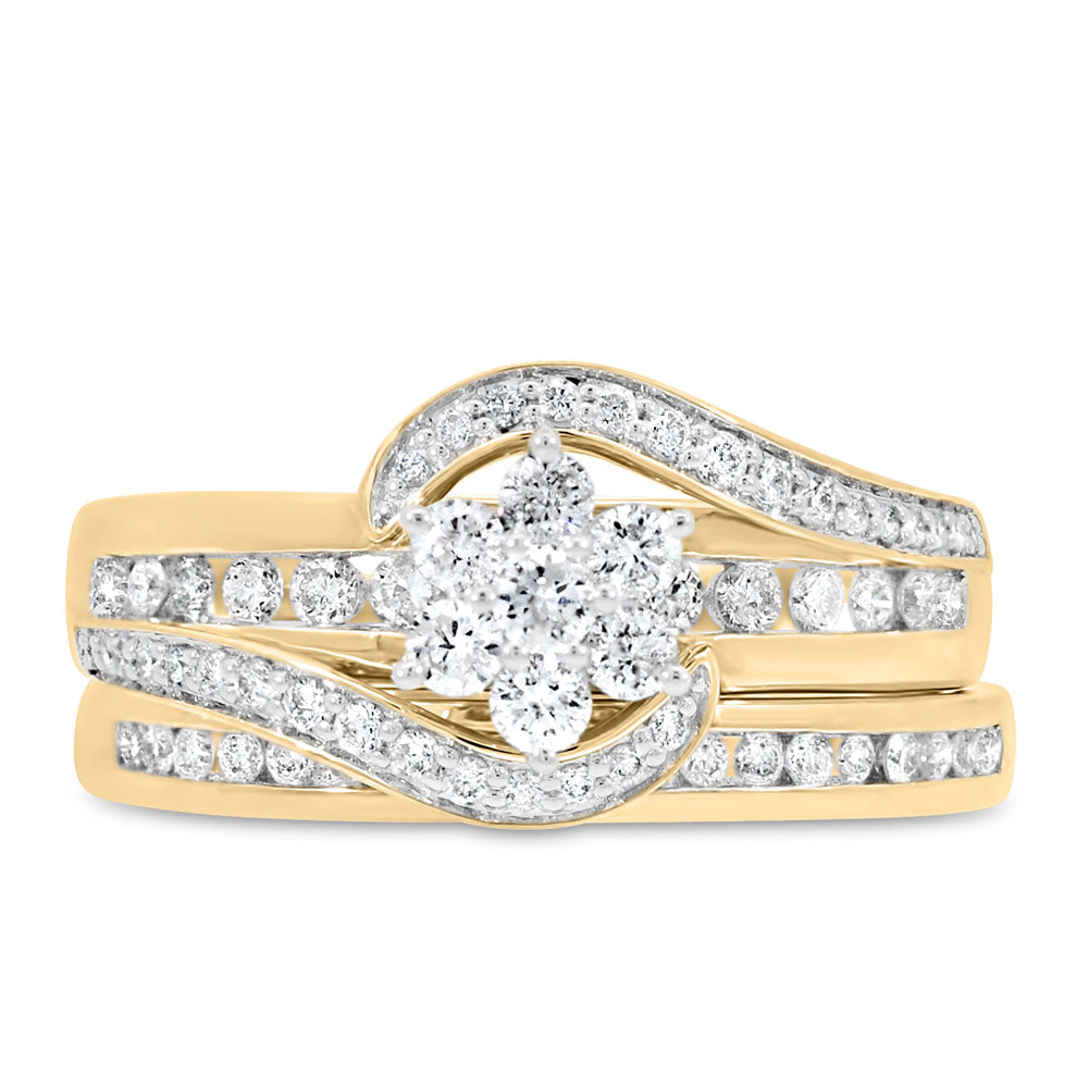 Cluster Engagement Ring Set with .75 Carat TW of Diamonds in 14kt Yellow Gold