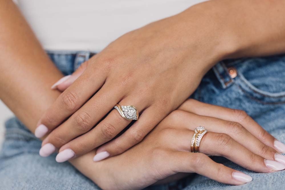 Cluster Engagement Ring with .50 Carat TW of Diamonds in 14kt White and Yellow Gold