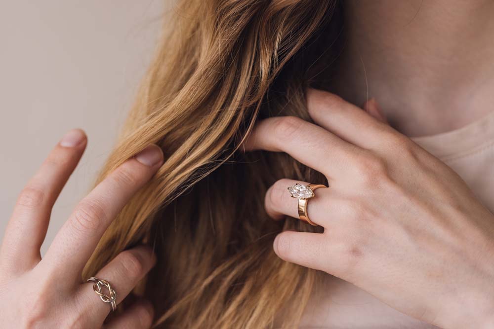 Marquise Cut Engagement Ring with 3.00 Carat TW Lab-grown Diamond with bold band in 14kt Yellow Gold