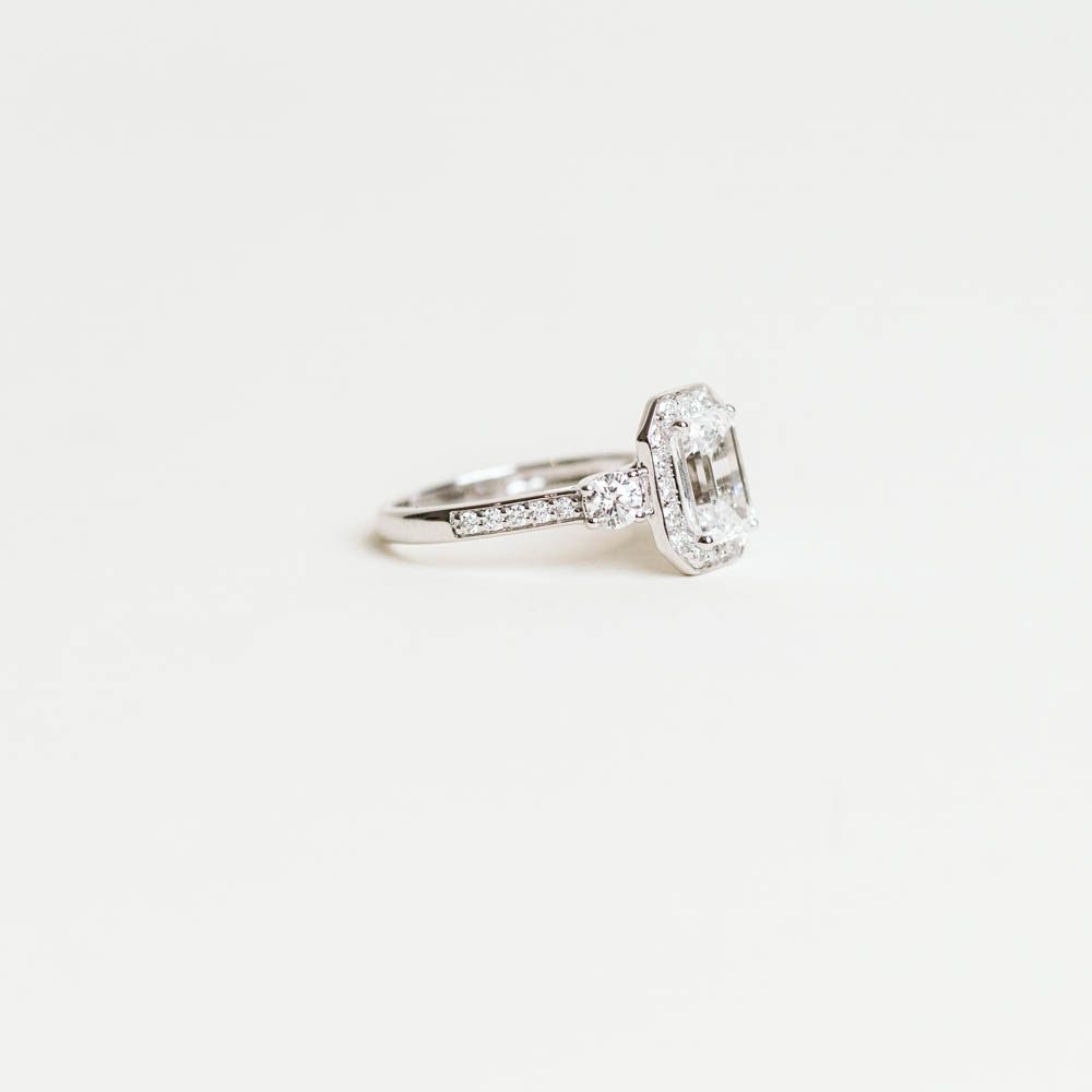 Emerald Cut Diamond Engagement Ring with 2.75 Carat TW of Lab Created Diamonds in 14KT White Gold