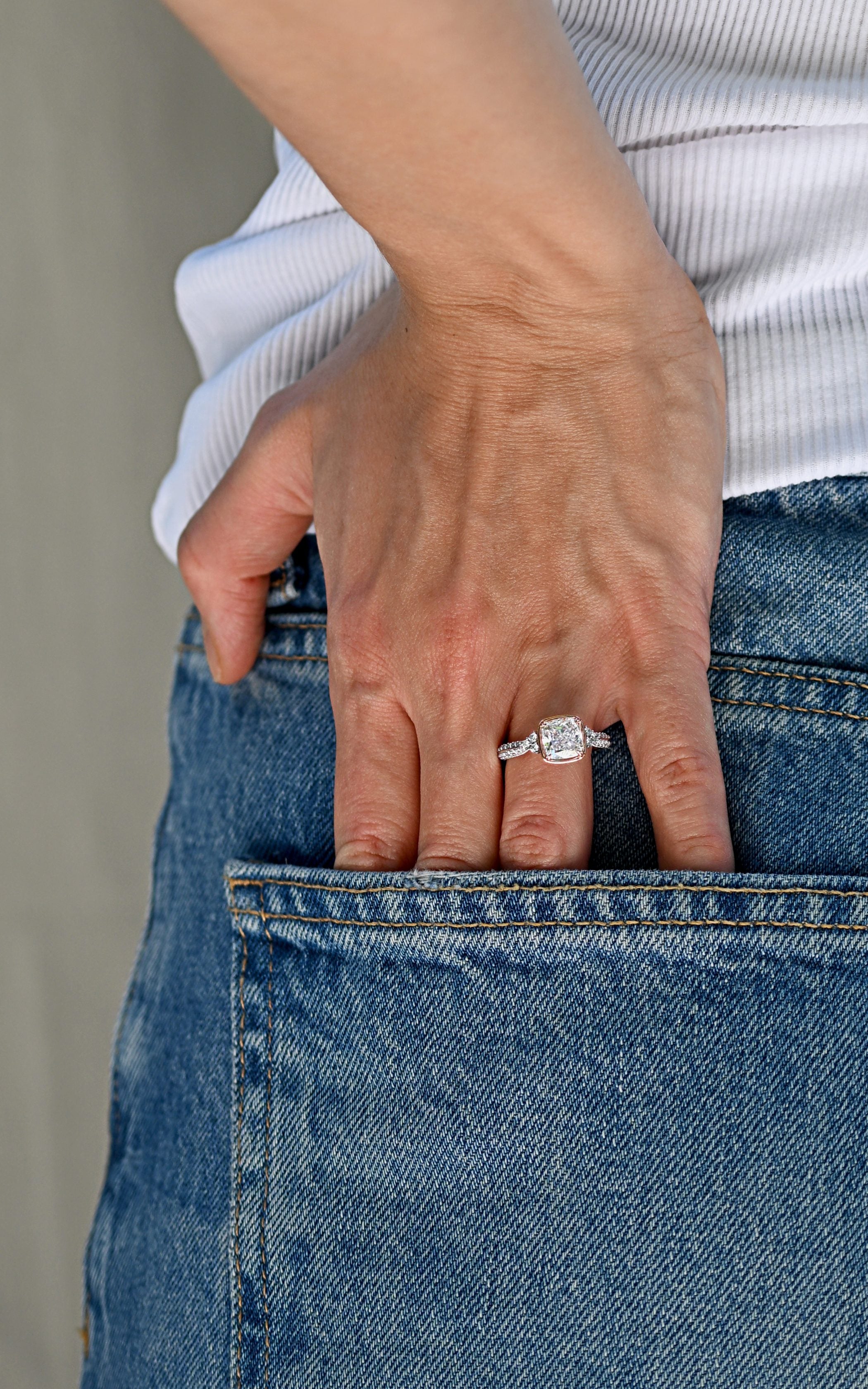 Cushion Cut Engagement Ring with 2.50 Carat TW of Lab Created Diamonds in 14kt White and Rose Gold