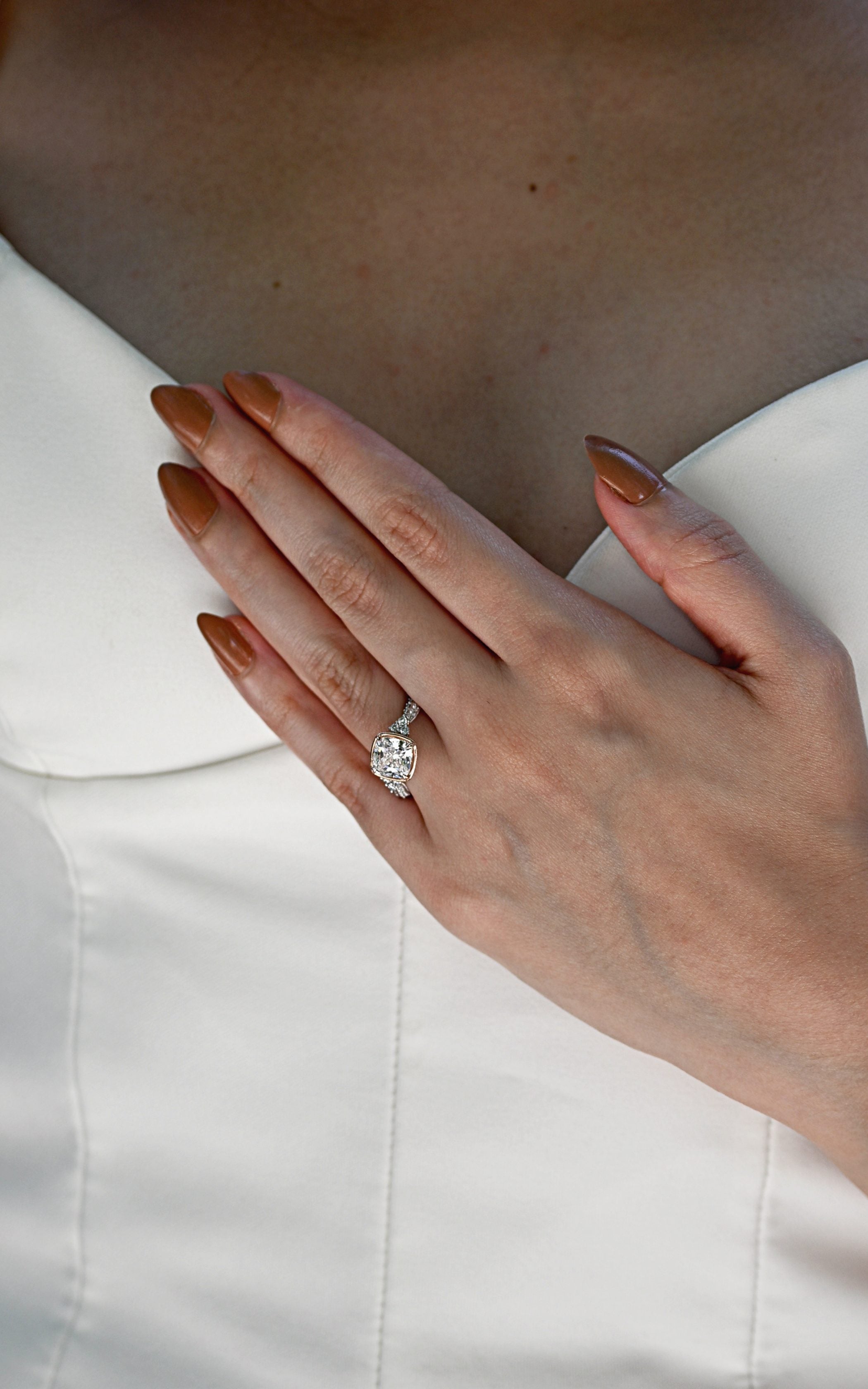 Cushion Cut Engagement Ring with 2.50 Carat TW of Lab Created Diamonds in 14kt White and Rose Gold