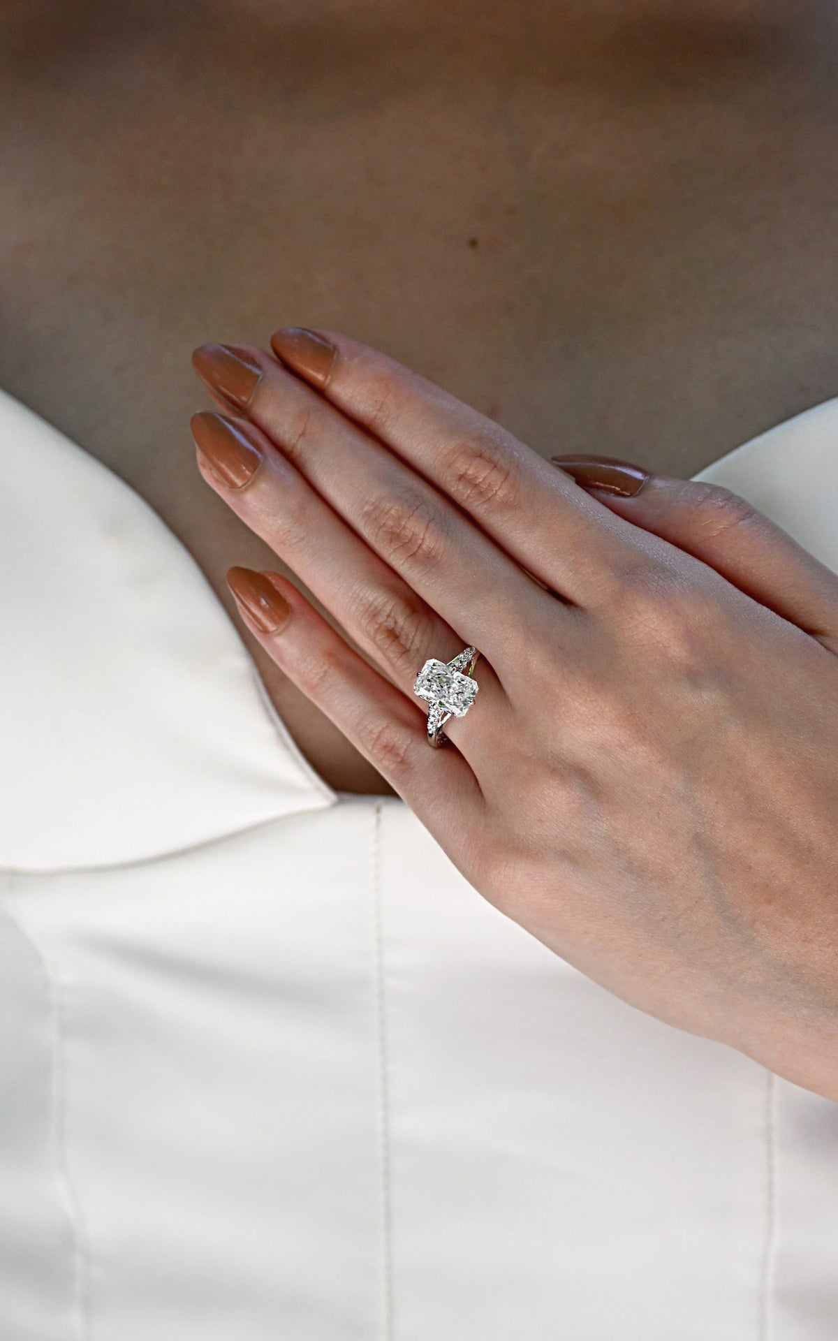 Elongated Radiant Engagement Ring with 3.20 Carat TW of Lab Created Diamonds in 14kt White Gold