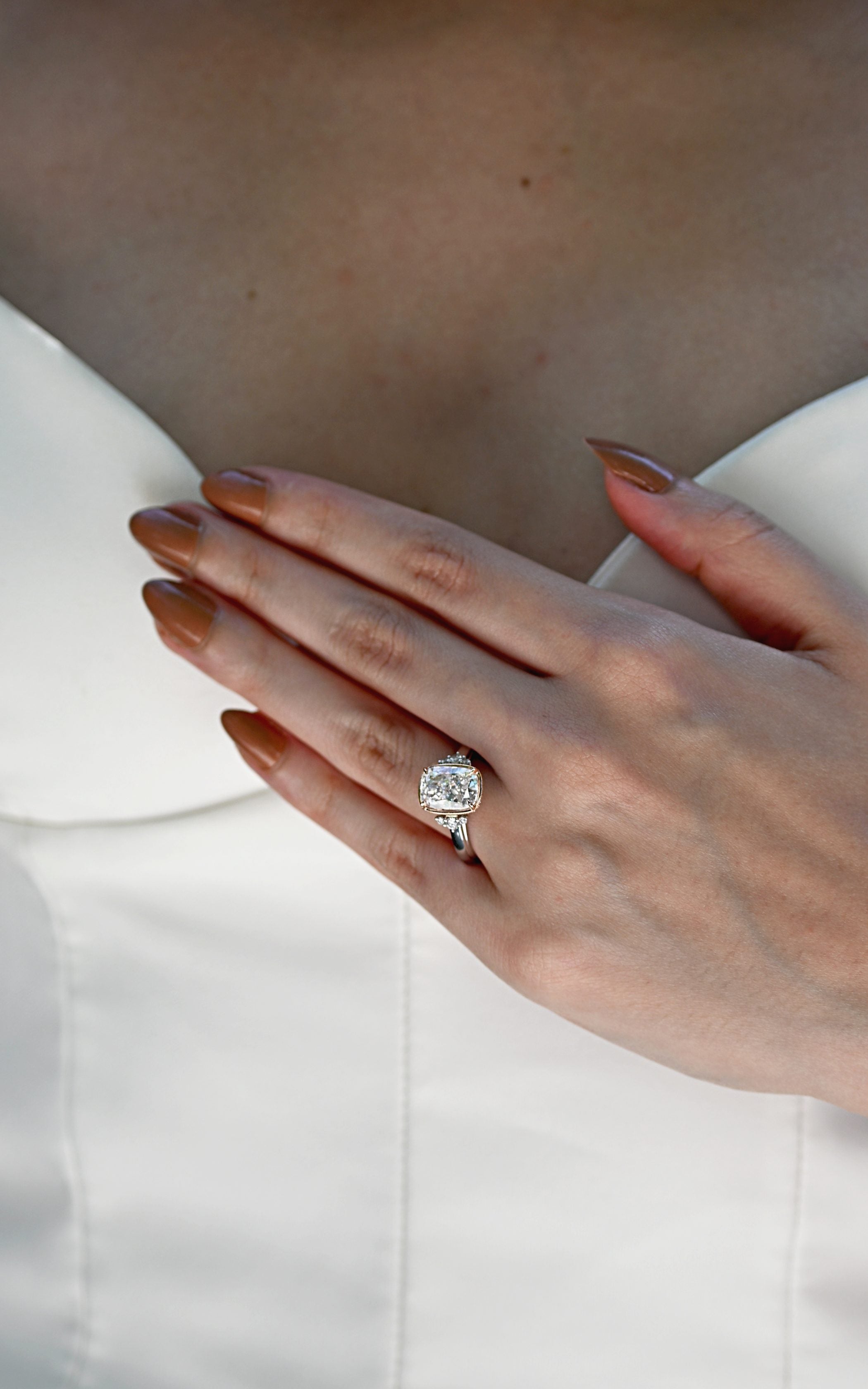 Cushion Cut Engagement Ring with 3.25 Carat TW of Lab Created Diamonds in 14kt White and Rose Gold