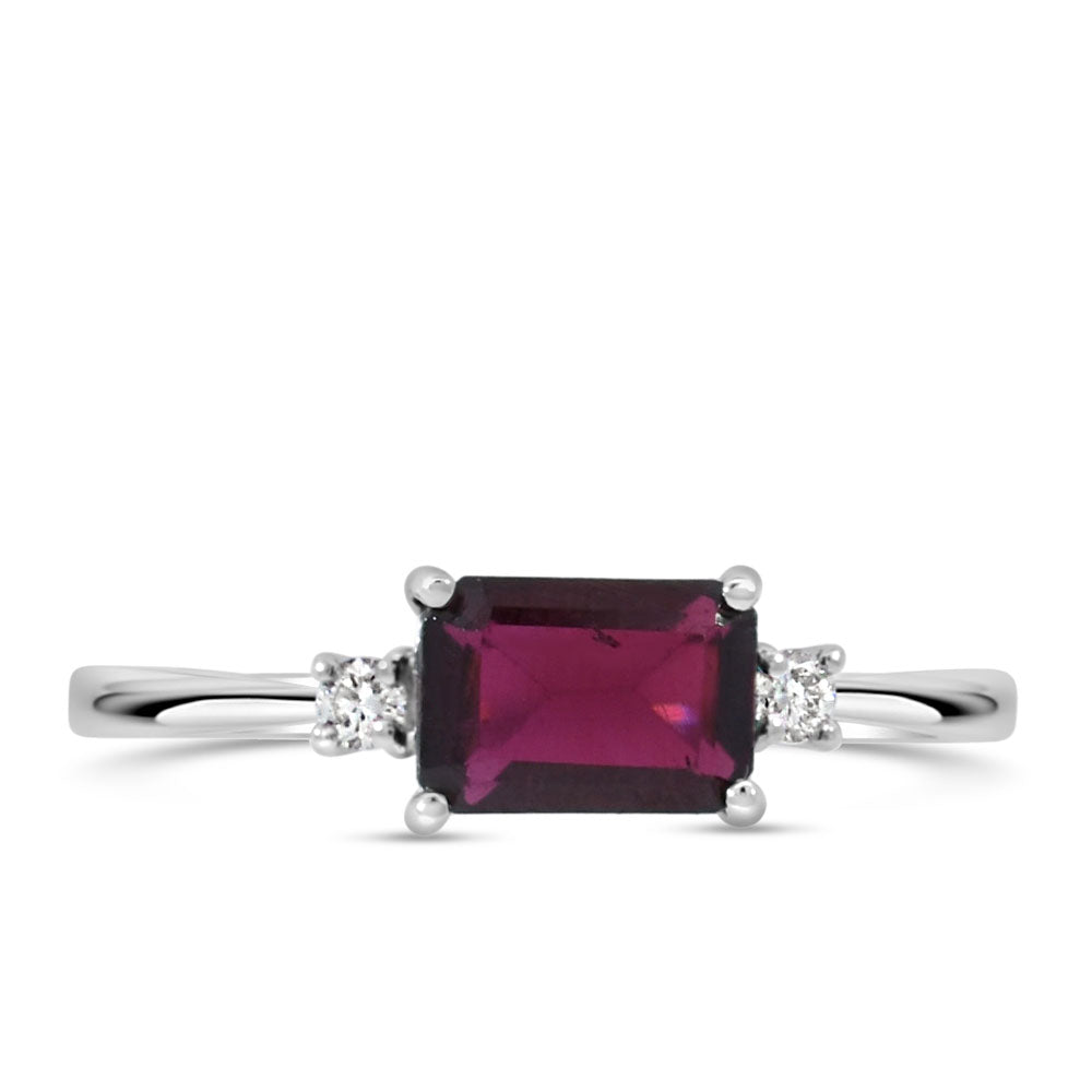 Emerald Cut Garnet Ring with .07 Carat TW of Diamonds in 10kt White Gold