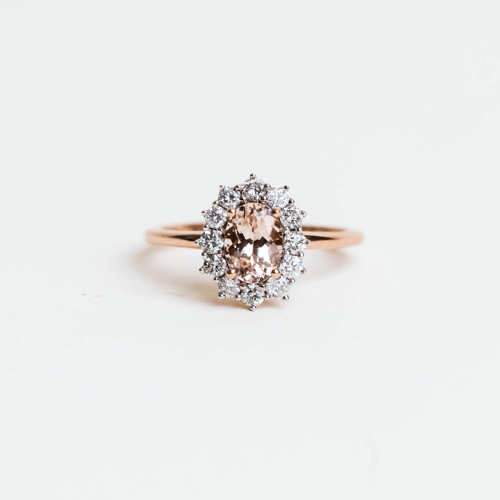 7X5MM Oval Morganite Ring with .40 Carat TW of Diamonds in 14kt Rose Gold